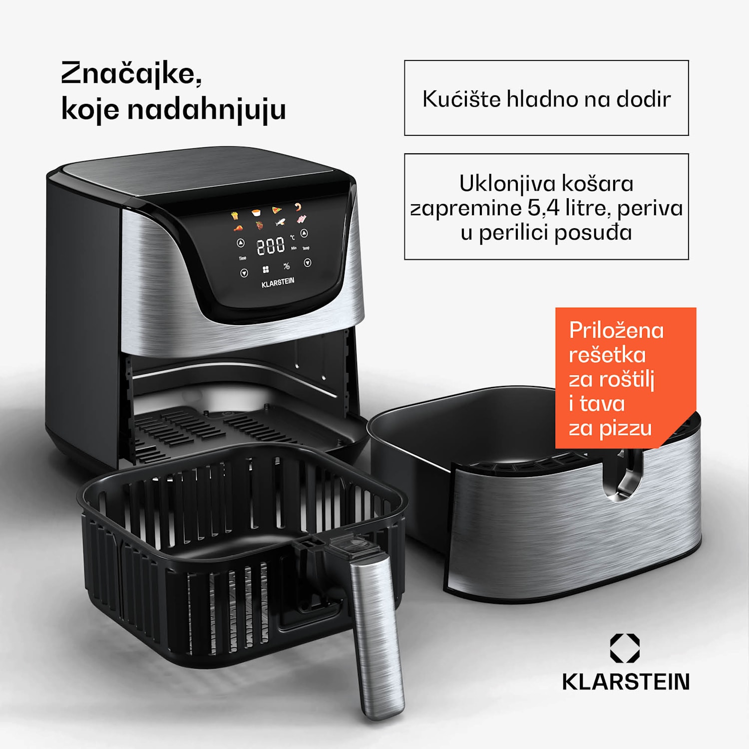 AeroVital Deluxe friteza na vrući zrak, 1700 W, 8 programa, uključujući pribor, 200°C, Tajmer Deluxe Color Touch | Nehrđajući čelik