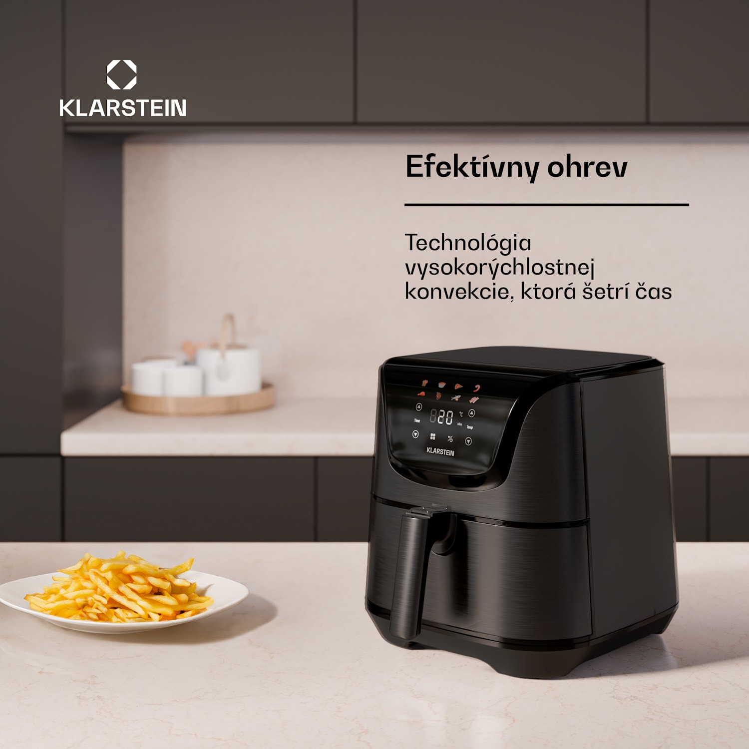 AeroVital Deluxe teplovzdušná fritéza, 1700 W, 8 programov, vrátane príslušenstva, 200°C, Časovač Deluxe Color Touch | Čierna