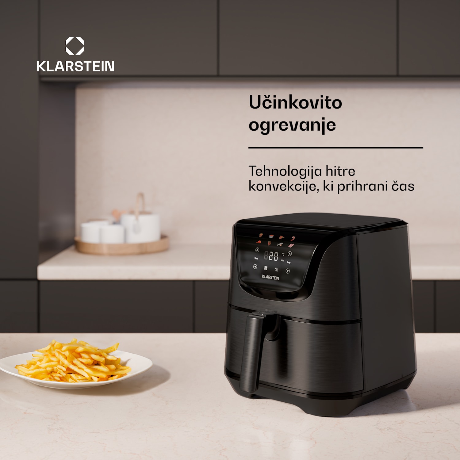 AeroVital Deluxe toplozračna friteza, 1700 W, 8 programov, vključno z dodatki, 200°C, Časovnik Deluxe Color Touch | Črna