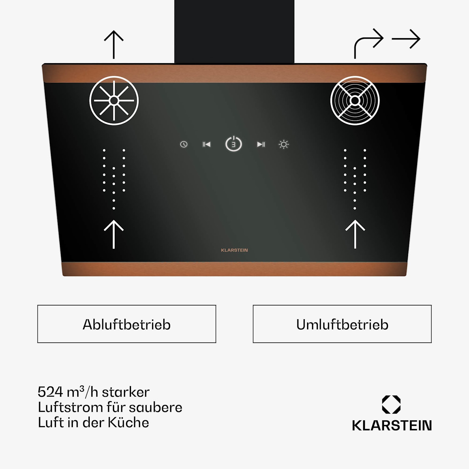 FlashLine 60 Hotte aspirante | A++ | 524 m³/h | 3 vitesses | tactile | Air extrait/recyclé | 100 W 60 cm | Noir | Cuivre Métallisé