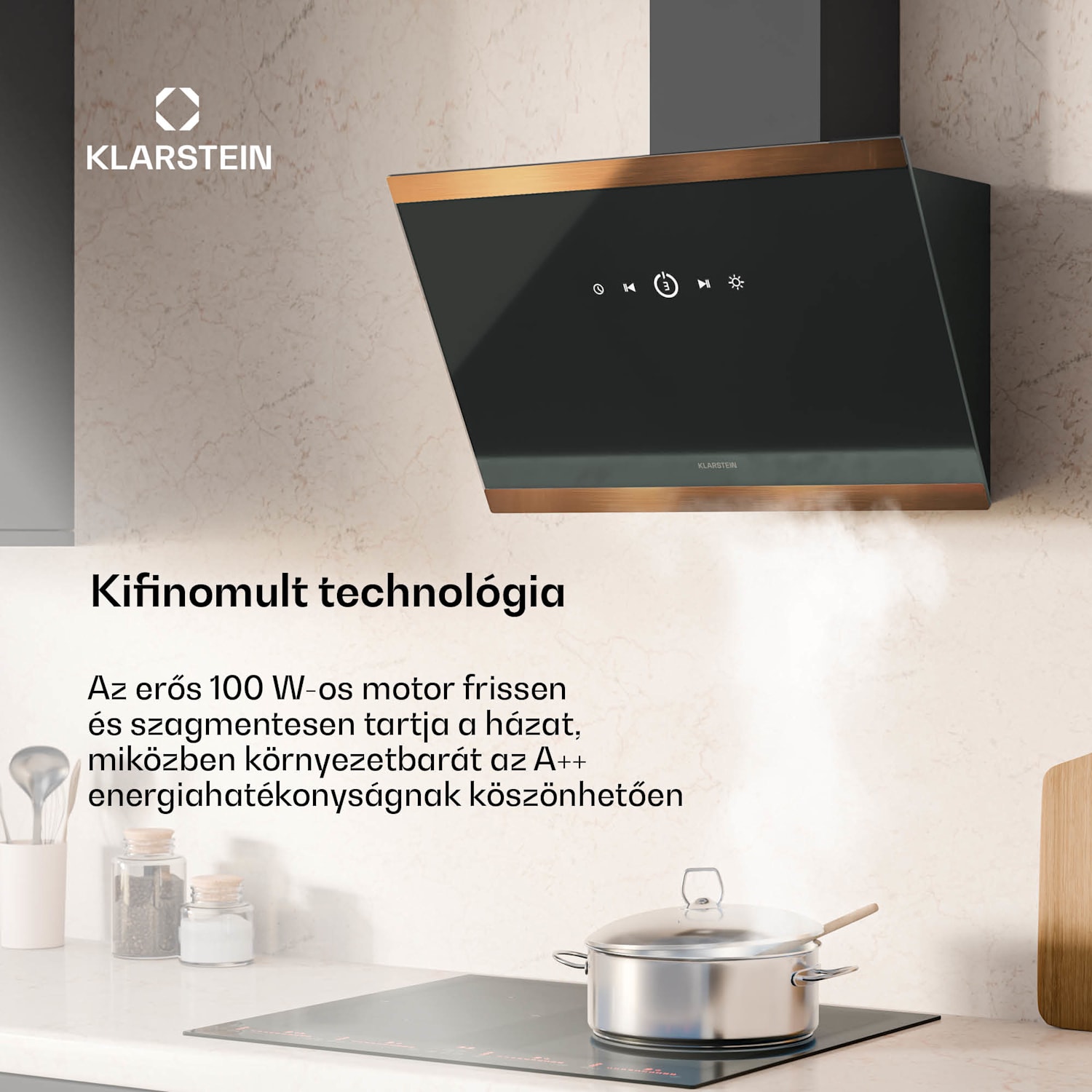 FlashLine 60 páraelszívó, A++, 524 m³/h, 3 szint, érintős, csendes, LED, elszívás/recirkuláció, 100 W 