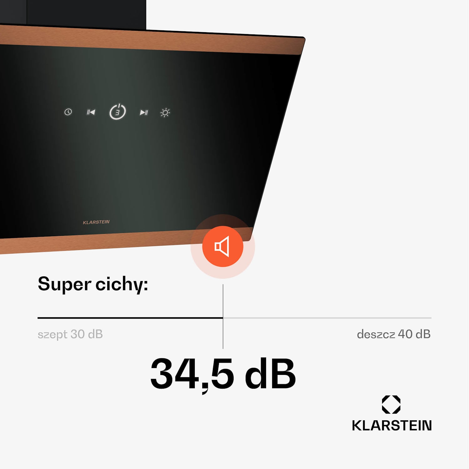 FlashLine 60 okap wyciągowy, A++, 524 m³/h, 3 stopnie, ekran dotykowy, tryb otwarty/zamknięty, 100 W 60 cm | Czarny | Miedź metaliczna
