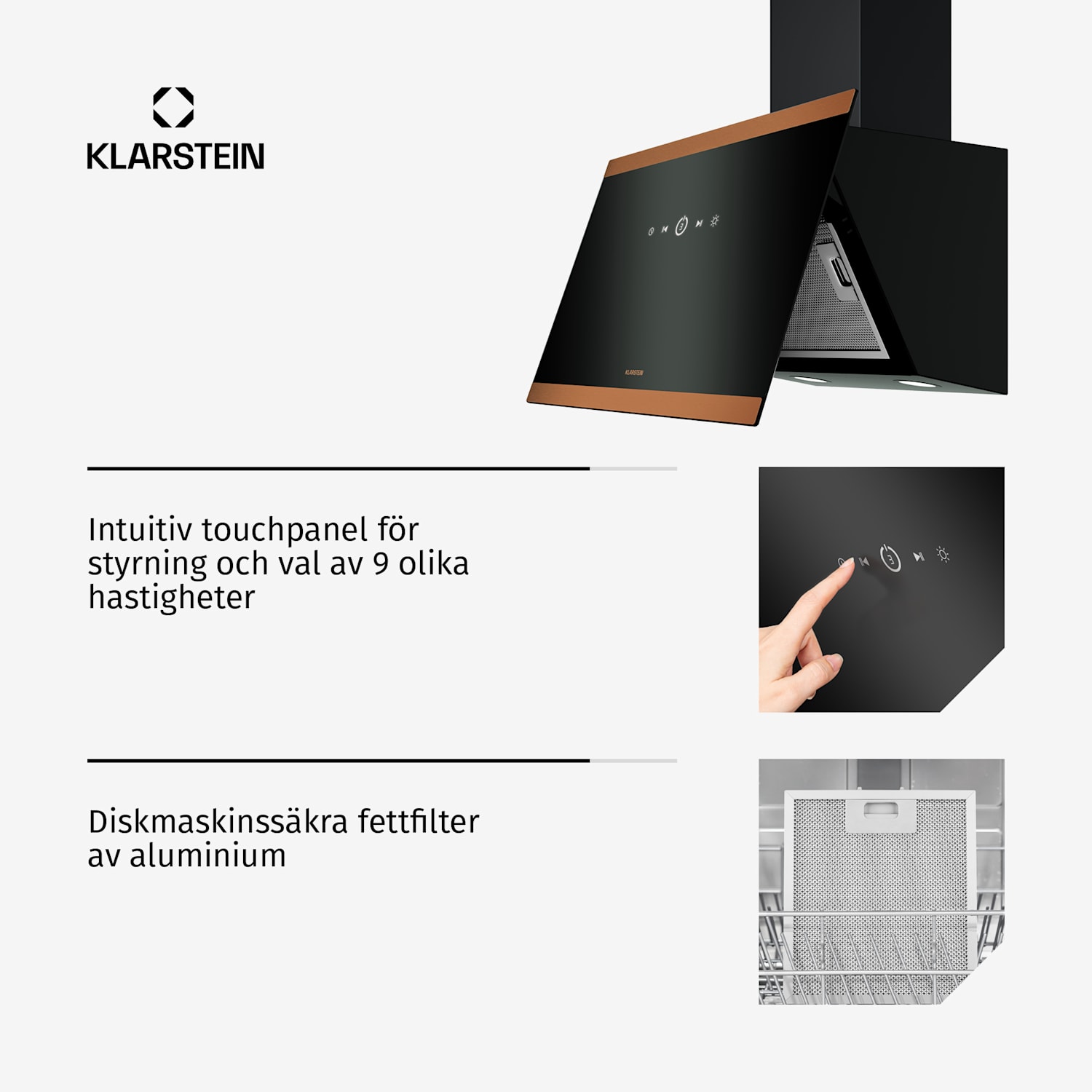 FlashLine 60 Köksfläkt | A++ | 524 m³/h | 3 nivåer | touchkontroll | frånluft/cirkulationsluft | 100 W 