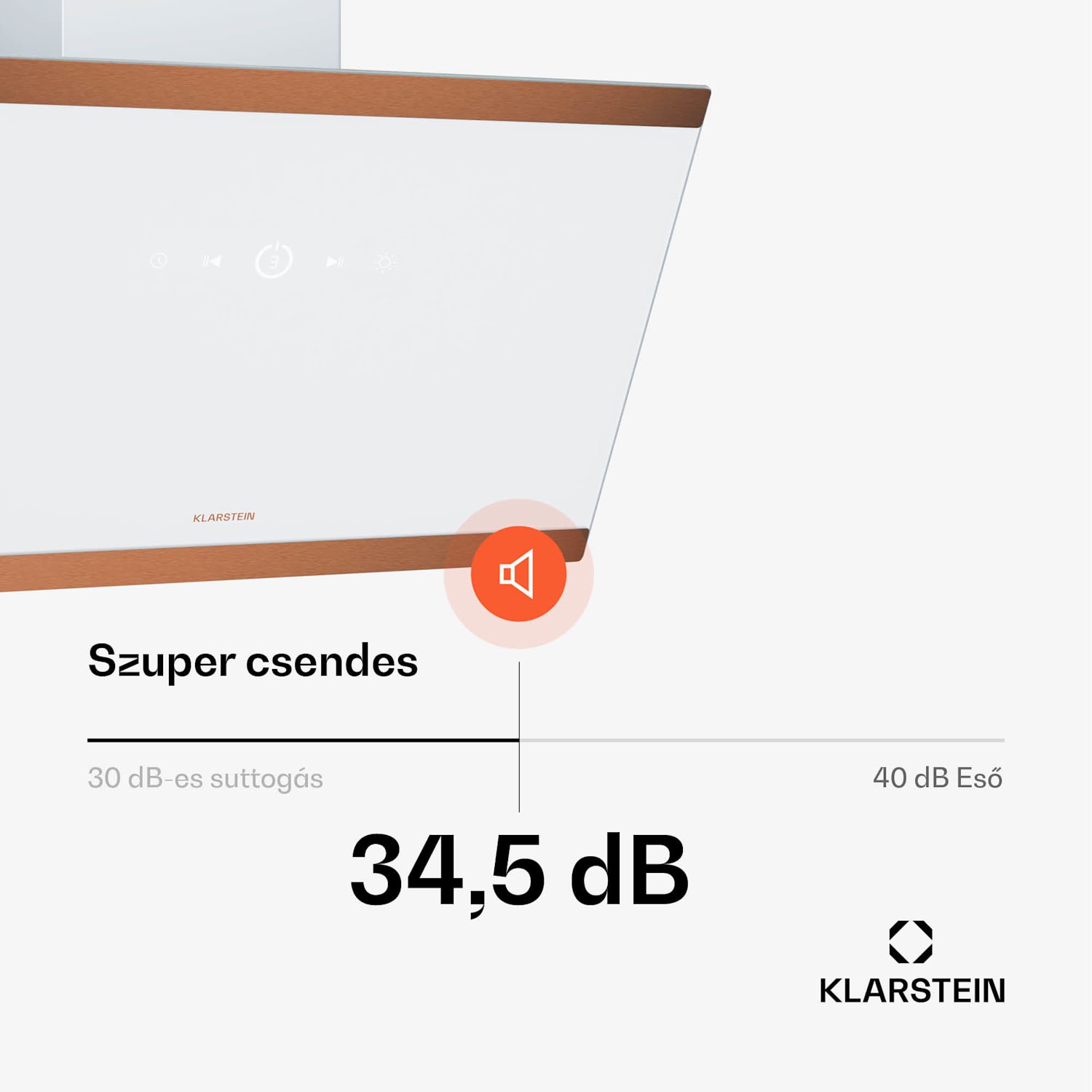 FlashLine 60 páraelszívó, A++, 524 m³/h, 3 szint, érintős, csendes, LED, elszívás/recirkuláció, 100 W 60 cm | Fehér | Réz fém