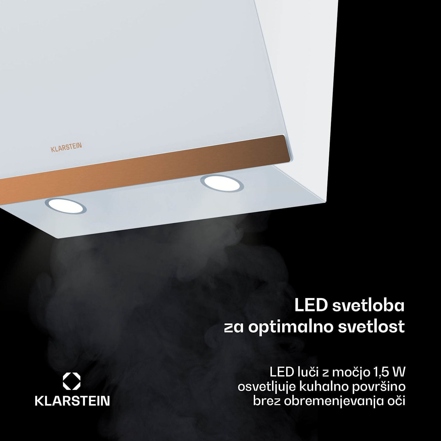 FlashLine 60 kuhinjska napa, A++, 524 m³/h, 3 stopnje, dotik, tiho, LED, ekstrakcija/recirkulacija, 100 W 60 cm | Bela | Kovinski baker