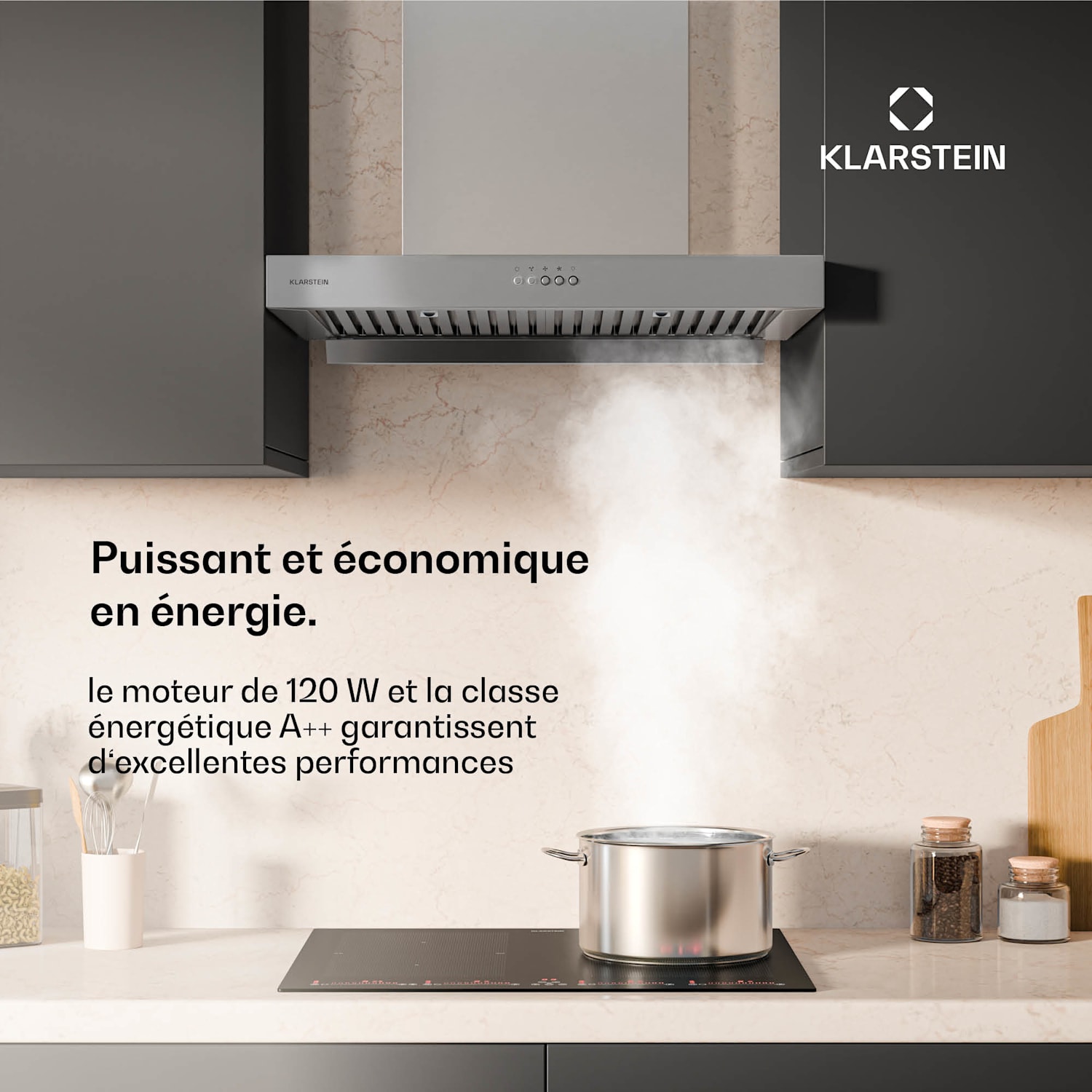 AeroClean afzuigkap | 649,9 m³/h | 4 standen | EEK A++ | afvoer/recirculatie 60 cm | Roestvrij Staal