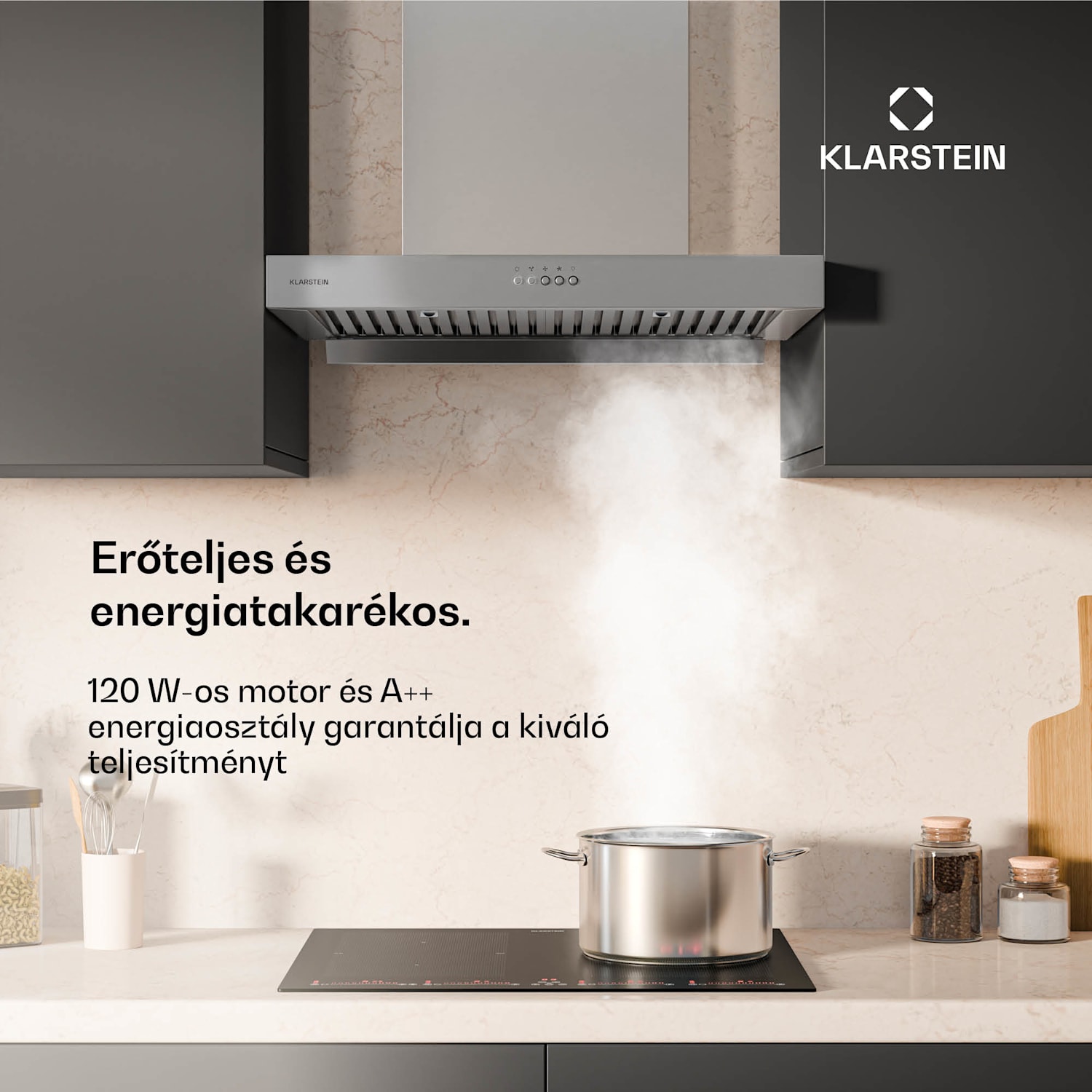 AeroClean páraelszívó, 649,9 m³/h, 4 szint, EEK A++, elszívás/recirkuláció 60 cm | Rozsdamentes acél