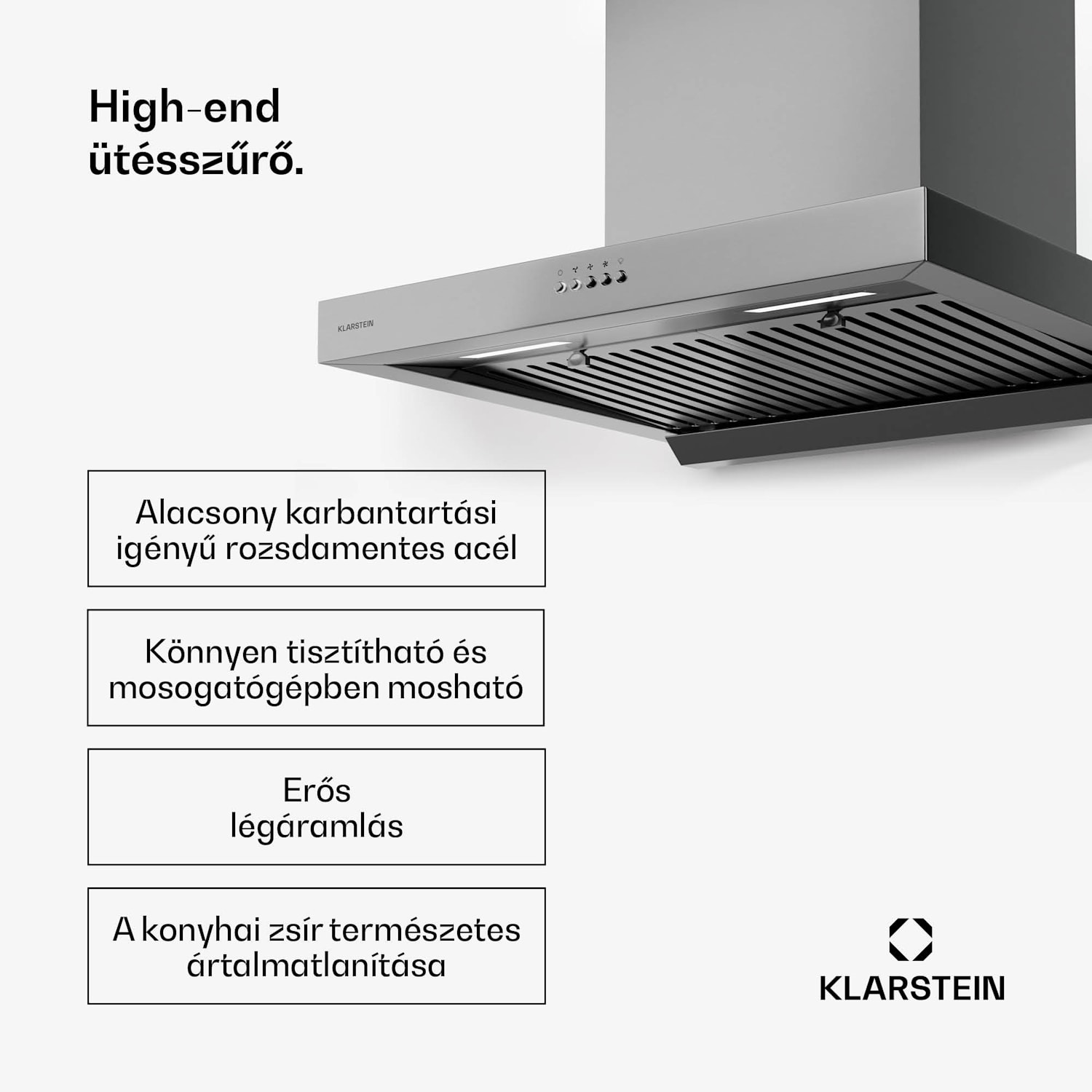 AeroClean páraelszívó, 649,9 m³/h, 4 szint, EEK A++, elszívás/recirkuláció 60 cm | Rozsdamentes acél