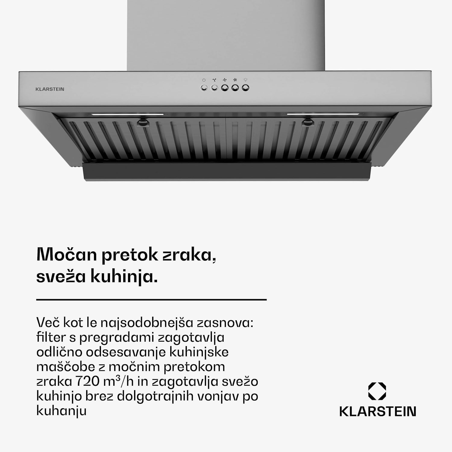 AeroClean kuhinjska napa, 649,9 m³/h, 4 stopnje, EEK A++, odsesavanje/recirkulacija zraka 60 cm | Nerjaveče jeklo