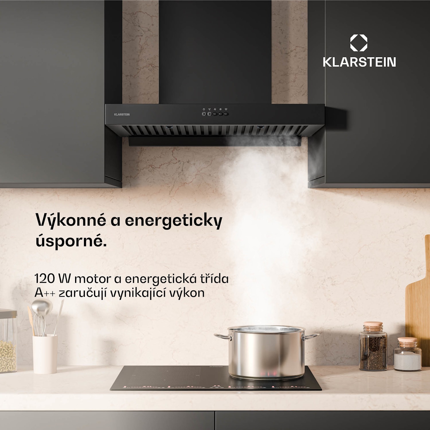 AeroClean digestoř, 649,9 m³/h, 4 úrovně, EEK A++, odsávání/recirkulace vzduchu 60 cm | Černá