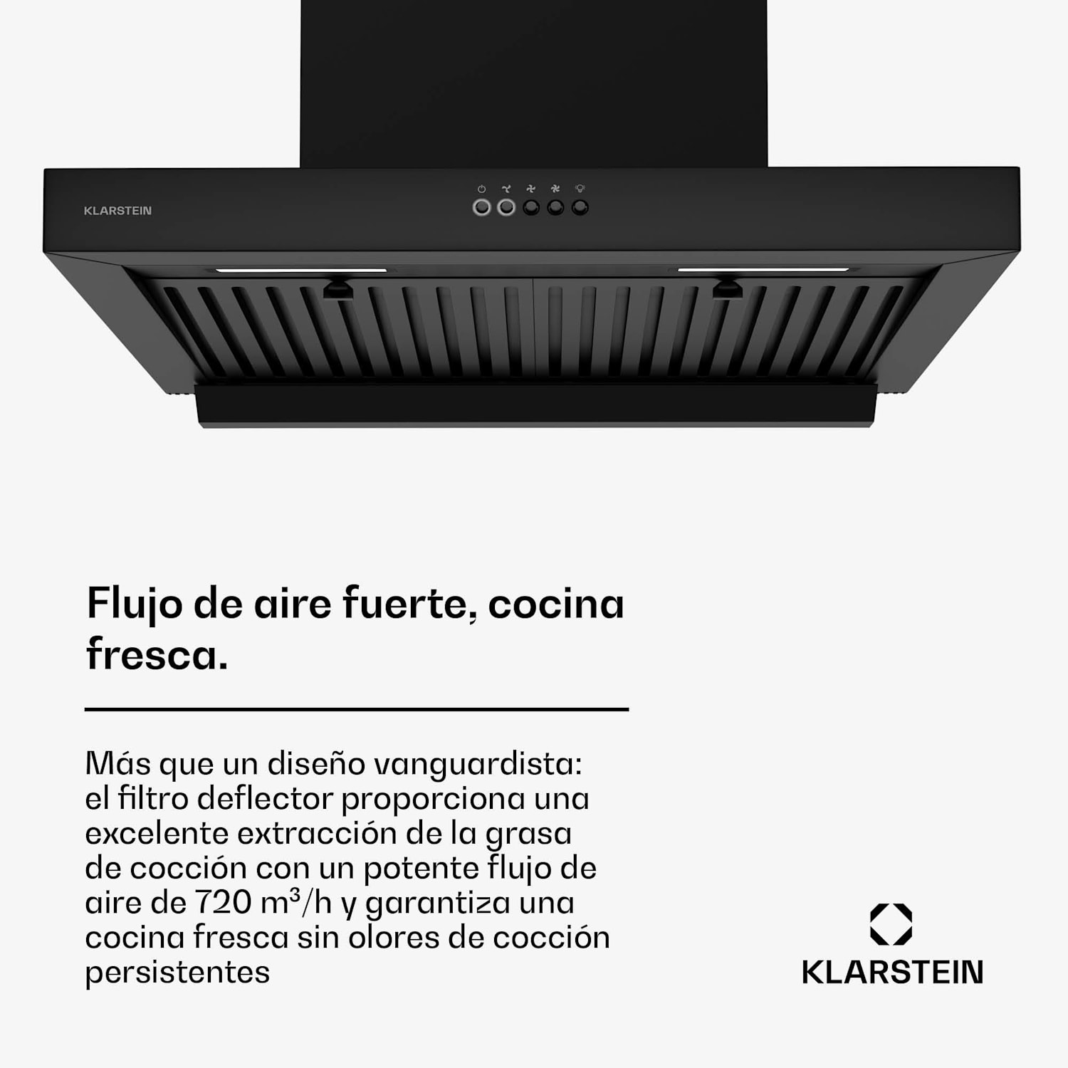 Campana extractora AeroClean | 649,9 m³/h | 4 niveles | EEK A++ | extracción de aire/recirculación de aire 60 cm | Negro