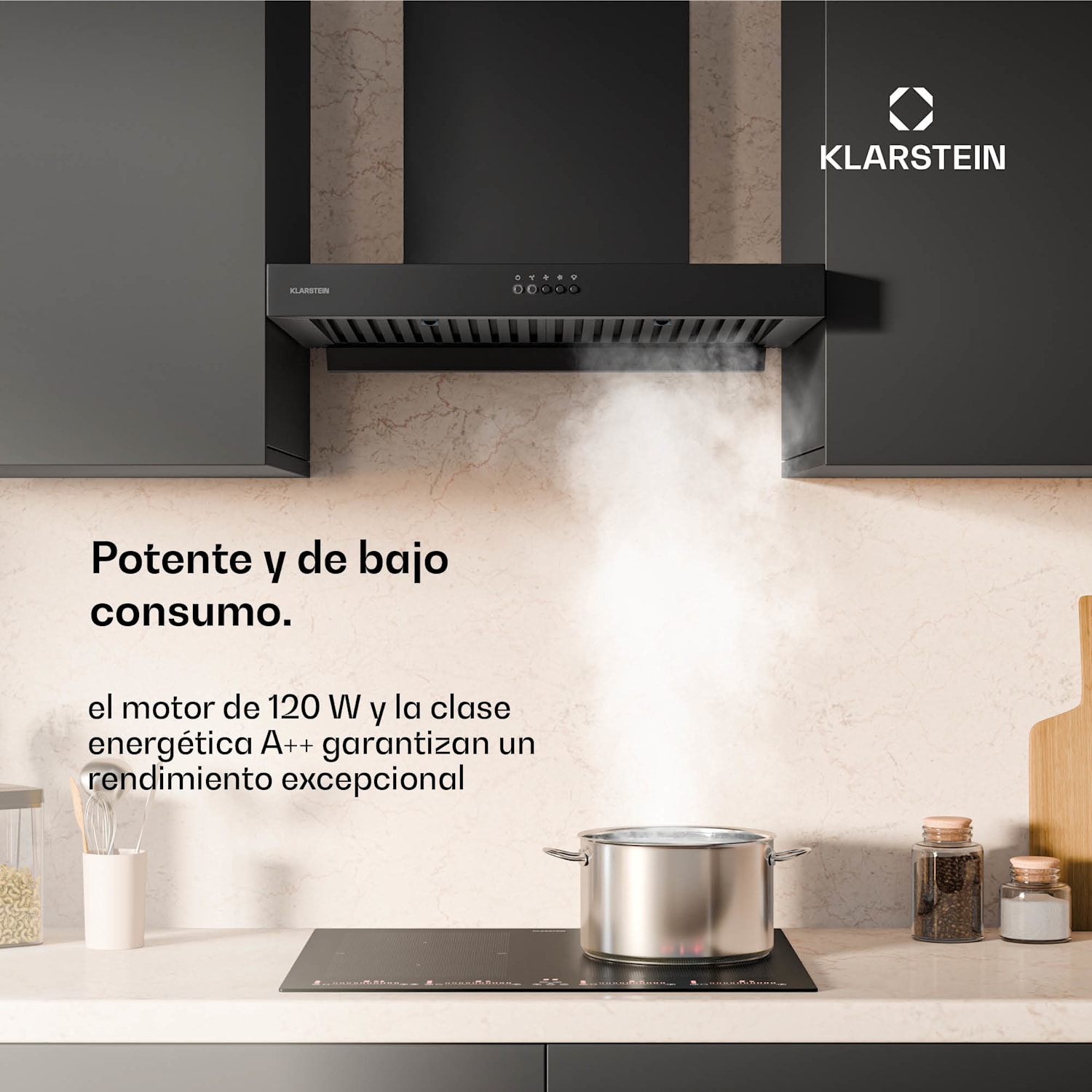 Campana extractora AeroClean | 649,9 m³/h | 4 niveles | EEK A++ | extracción de aire/recirculación de aire 60 cm | Negro