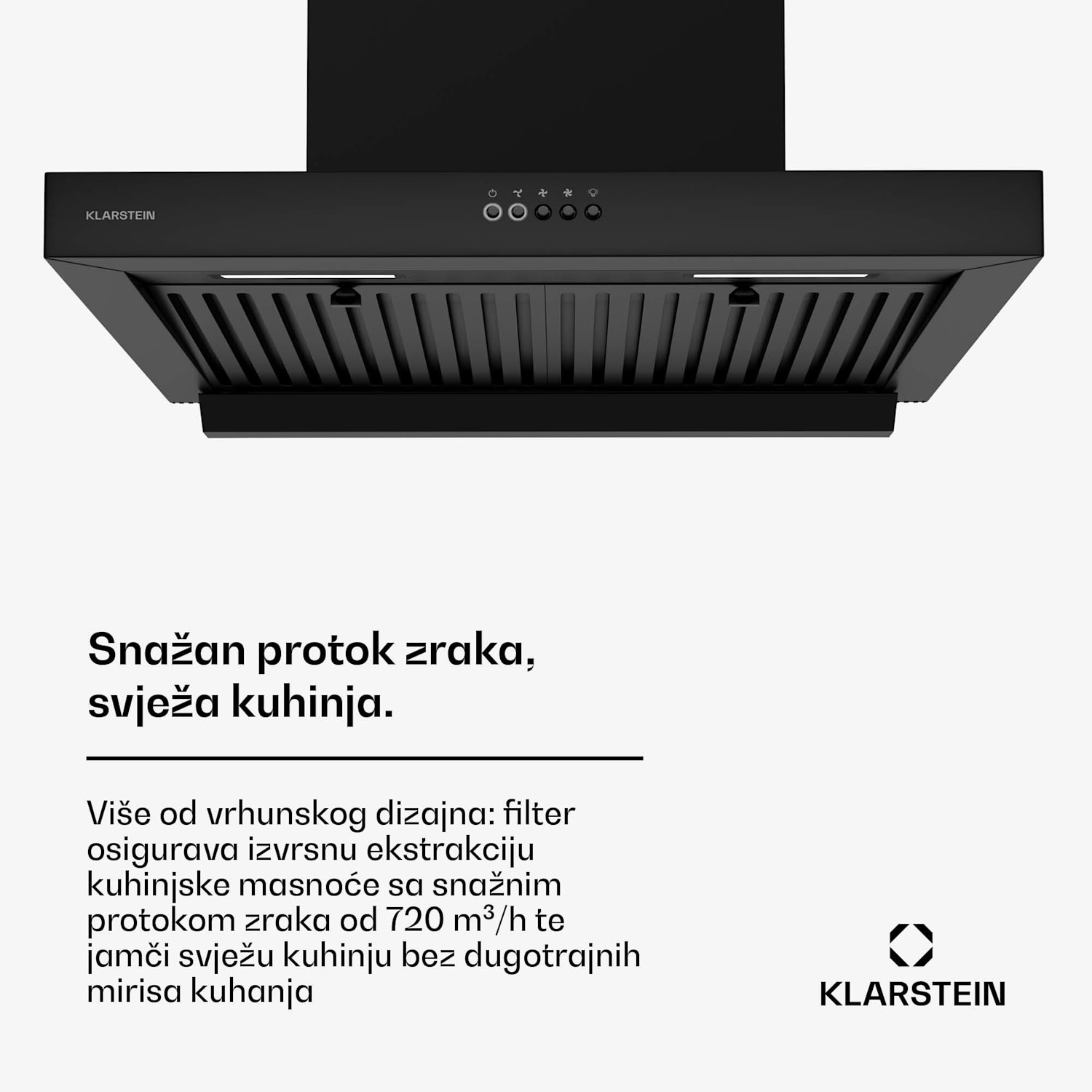 AeroClean napa, 649,9 m³/h, 4 razine, EEZ A++, odvod/recirkulacija zraka 60 cm | Crna