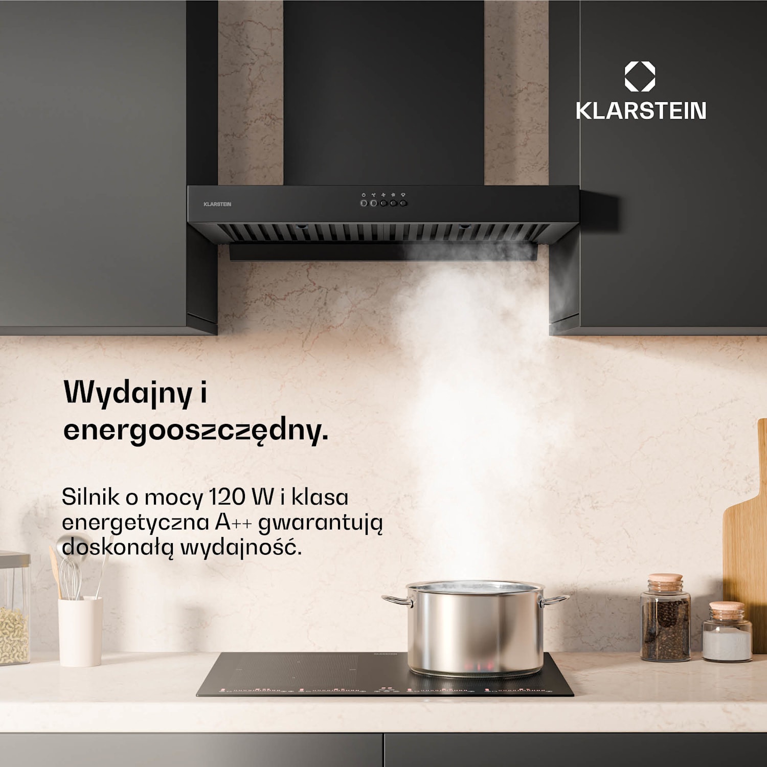 AeroClean okap/wyciąg, 649,9 m³/h, 4 poziomy, EEK A++, tryb otwarty/zamknięty 60 cm | Czarny