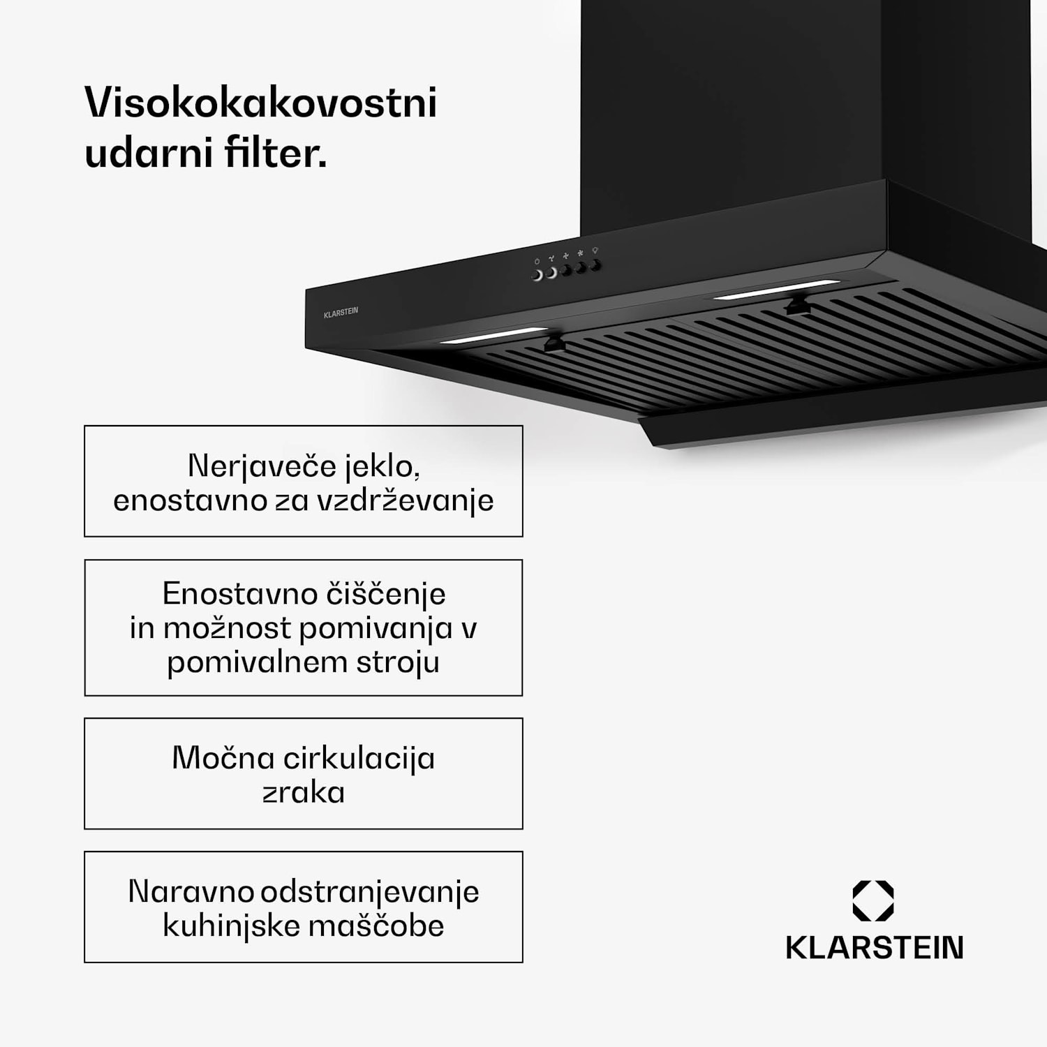 AeroClean kuhinjska napa, 649,9 m³/h, 4 stopnje, EEK A++, odsesavanje/recirkulacija zraka 60 cm | Črna