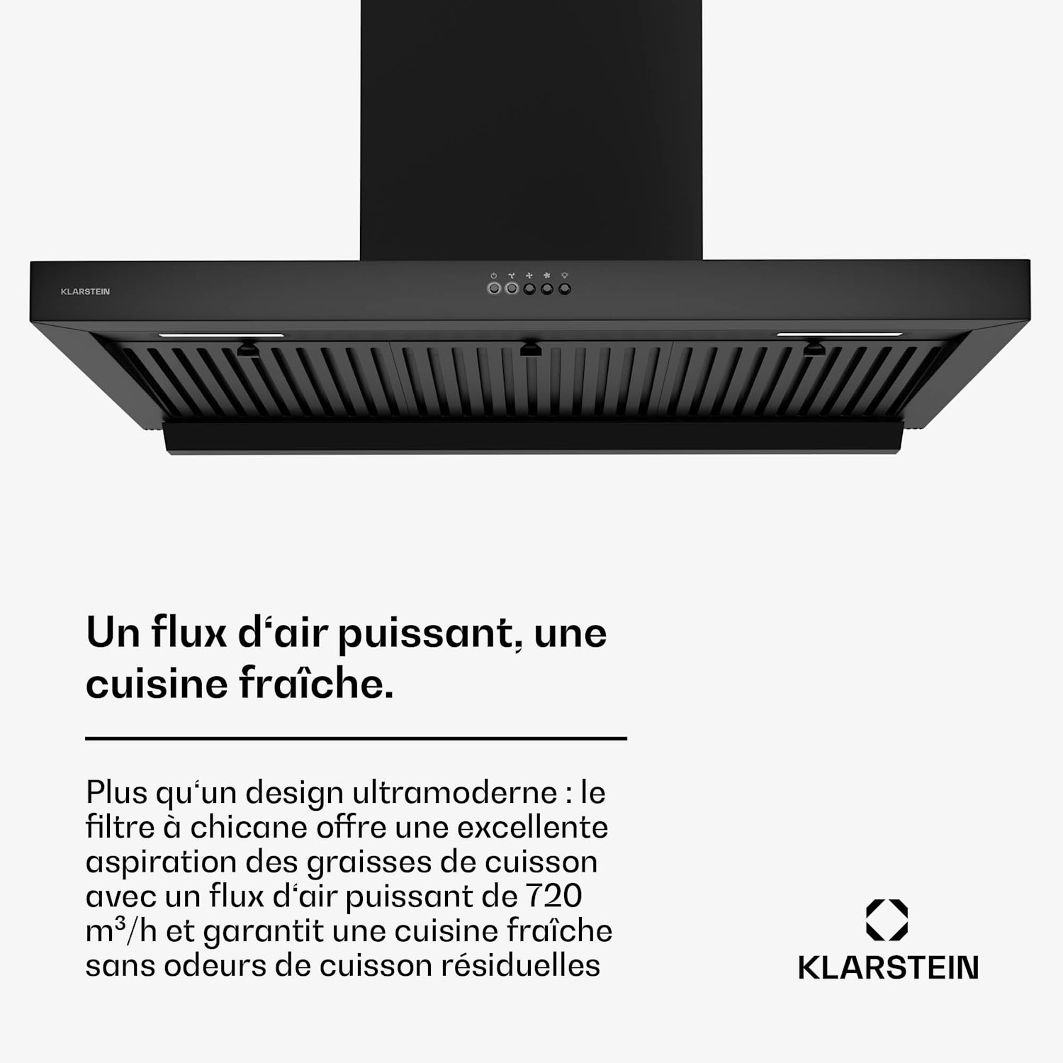 AeroClean afzuigkap | 649,9 m³/h | 4 standen | EEK A++ | afvoer/recirculatie 90 cm | Zwart