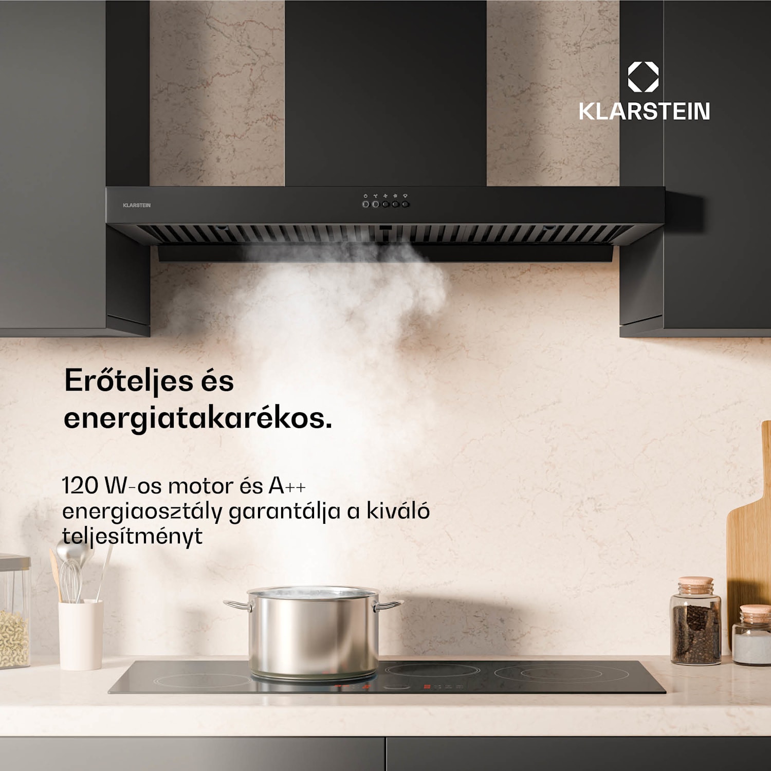 AeroClean páraelszívó, 649,9 m³/h, 4 szint, EEK A++, elszívás/recirkuláció 