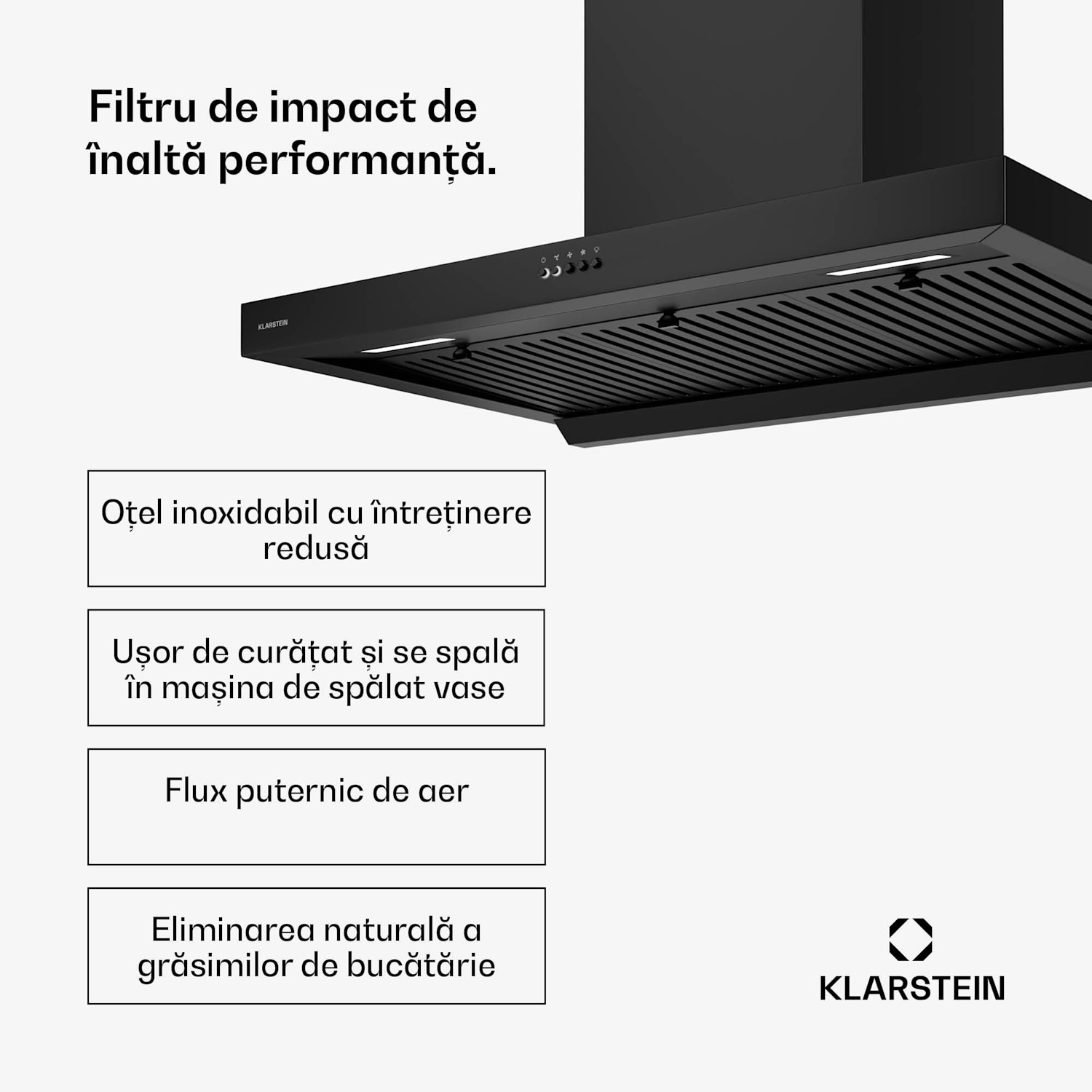 Hota AeroClean, 649,9 m³/h, 4 niveluri, EEK A++, extracție/recirculare 90 cm | Negru