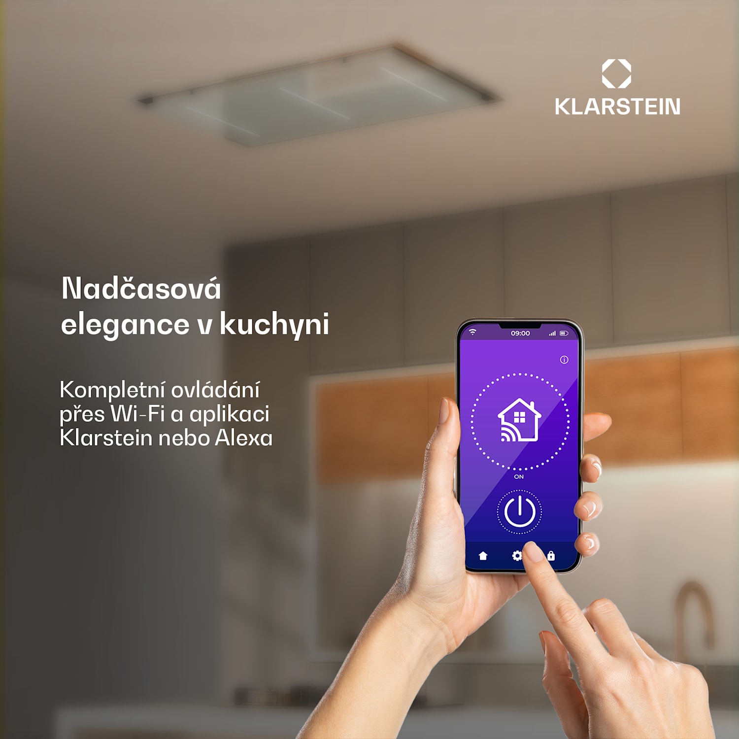 Digestoř LuxeAir, 90 cm, WLAN + Bluetooth, LED, 750 m³/h, odtah/recirkulace, EEC: A 90 cm