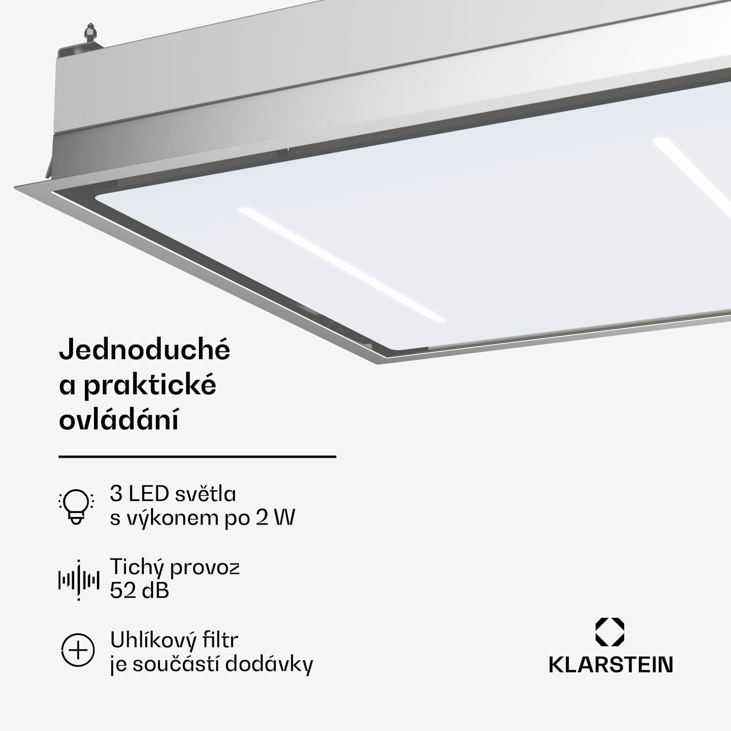 Digestoř LuxeAir, 90 cm, WLAN + Bluetooth, LED, 750 m³/h, odtah/recirkulace, EEC: A 90 cm