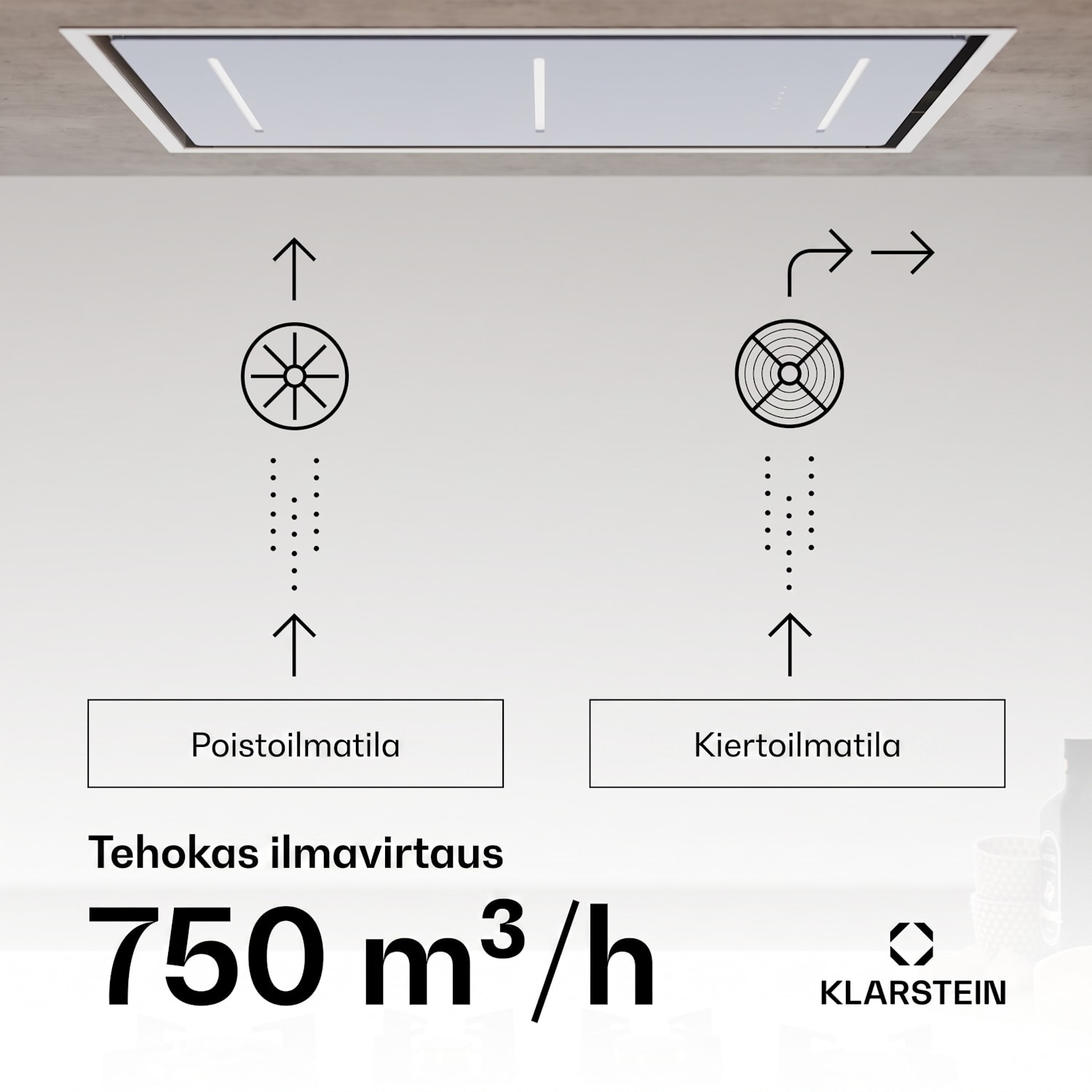 LuxeAir-liesituuletin | 90 cm | WLAN + Bluetooth | LED | 751 m³/h | poistoilma/kiertoilma | energiatehokkuusluokka: A 90 cm