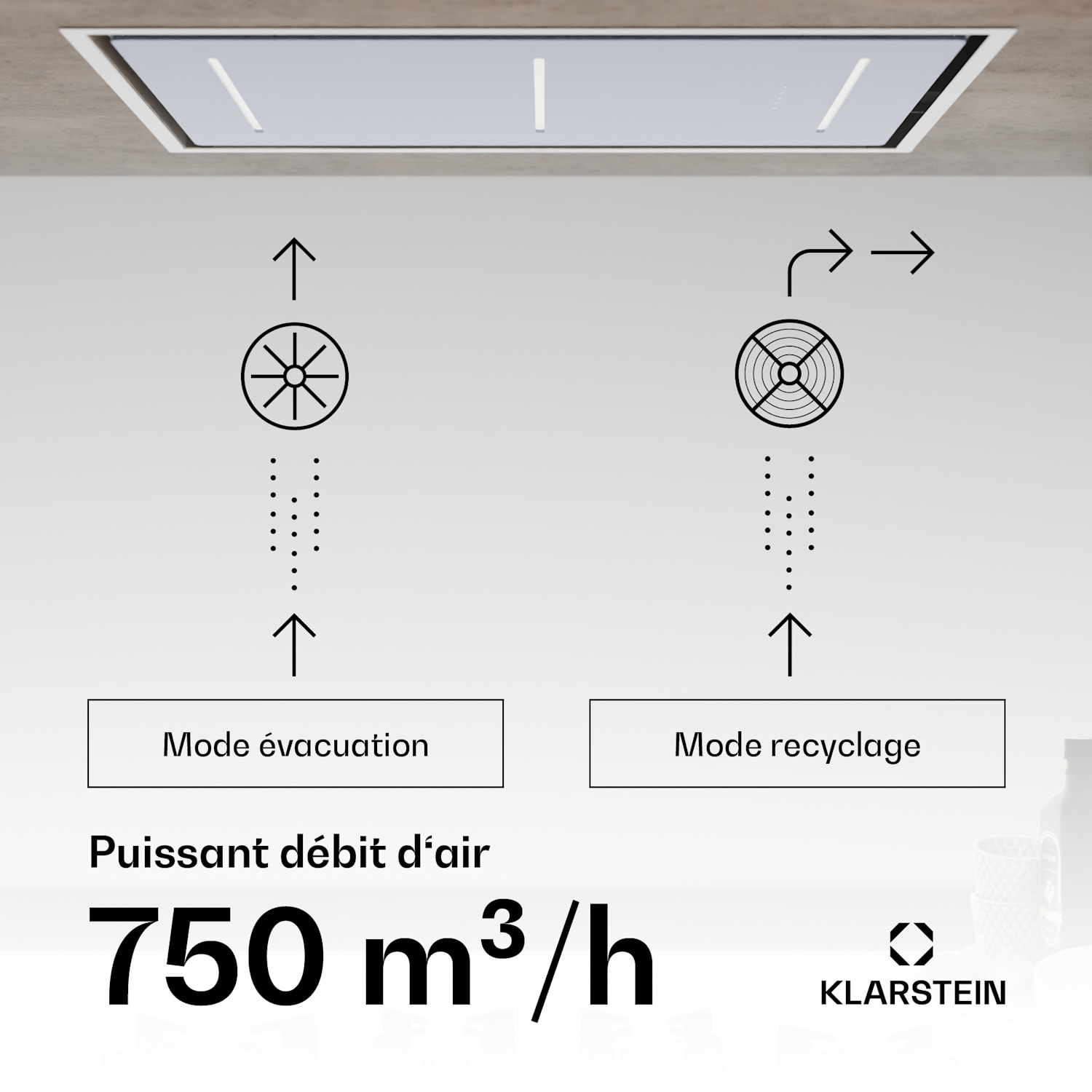 LuxeAir Hotte aspirante | 90 cm | WiFi + Bluetooth | LED | 750 m³/h | Évacuation/circulation de l'air | CEE : A 90 cm