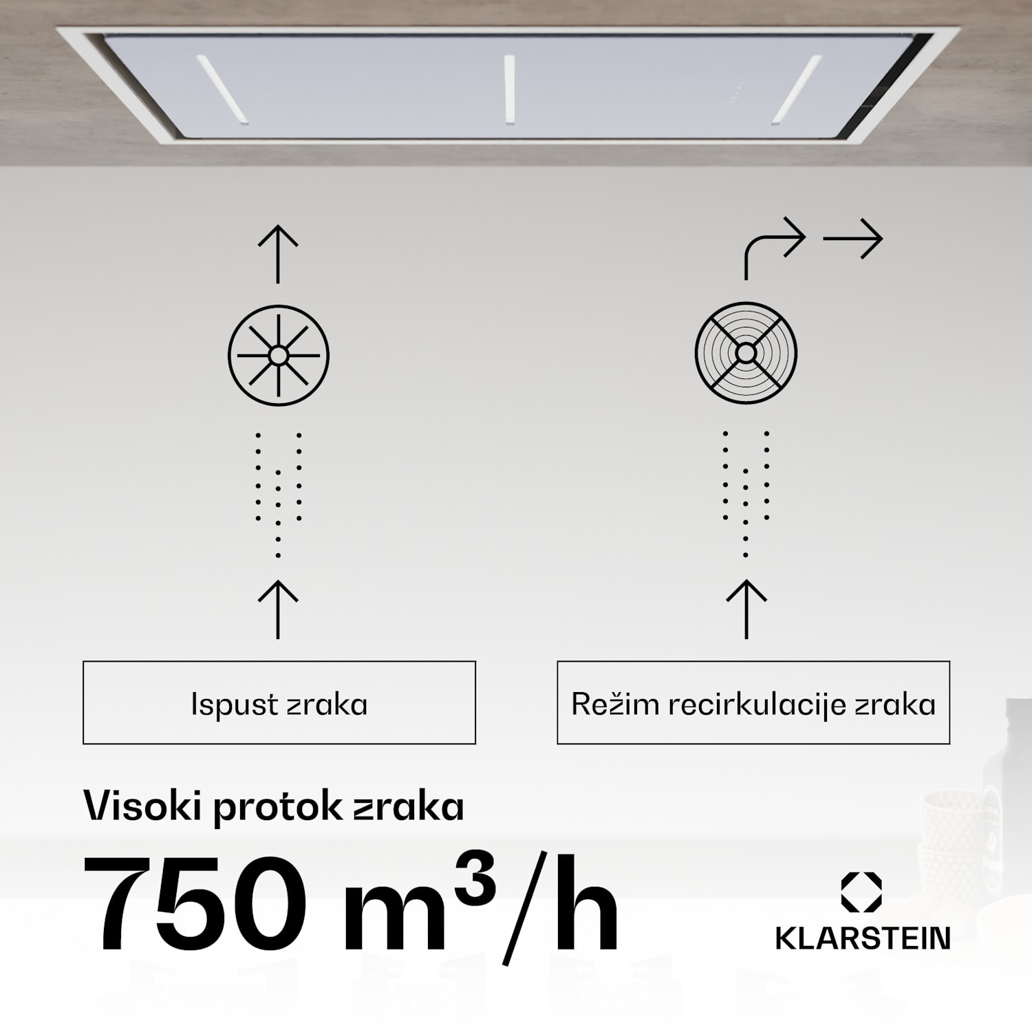 LuxeAir napa, 90 cm, WLAN + Bluetooth, LED, 750 m³/h, ekstrakcija/recirkulacija, EEC: A 90 cm