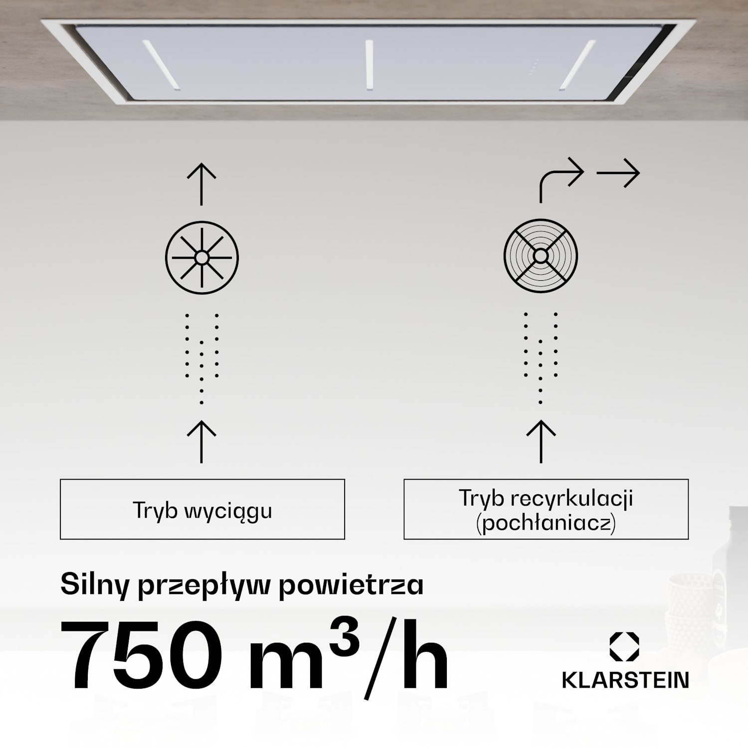 LuxeAir okap sufitowy, 90 cm, Wi-Fi + Bluetooth, LED, 750 m³/h, wyciąg/pochłaniacz, klasa energetyczna A 90 cm