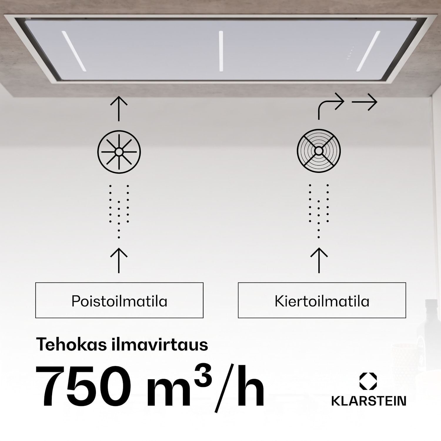 LuxeAir-liesituuletin | 110 cm | WLAN + Bluetooth | LED | 690 m³/h | poistoilma/kiertoilma | energiatehokkuusluokka: A 110 cm