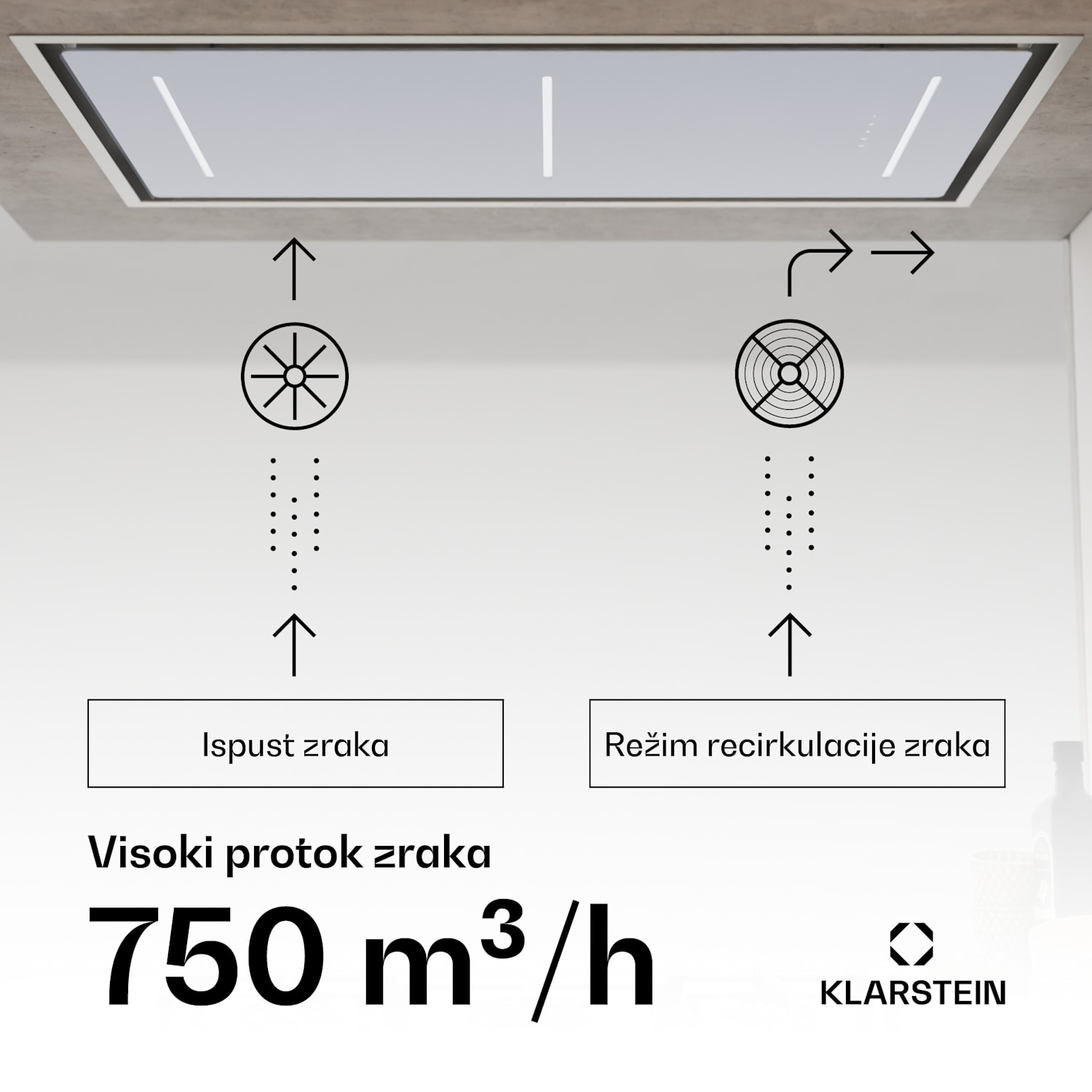 LuxeAir napa, 110 cm, WLAN + Bluetooth, LED, 750 m³/h, ekstrakcija/recirkulacija, EEC: A 110 cm