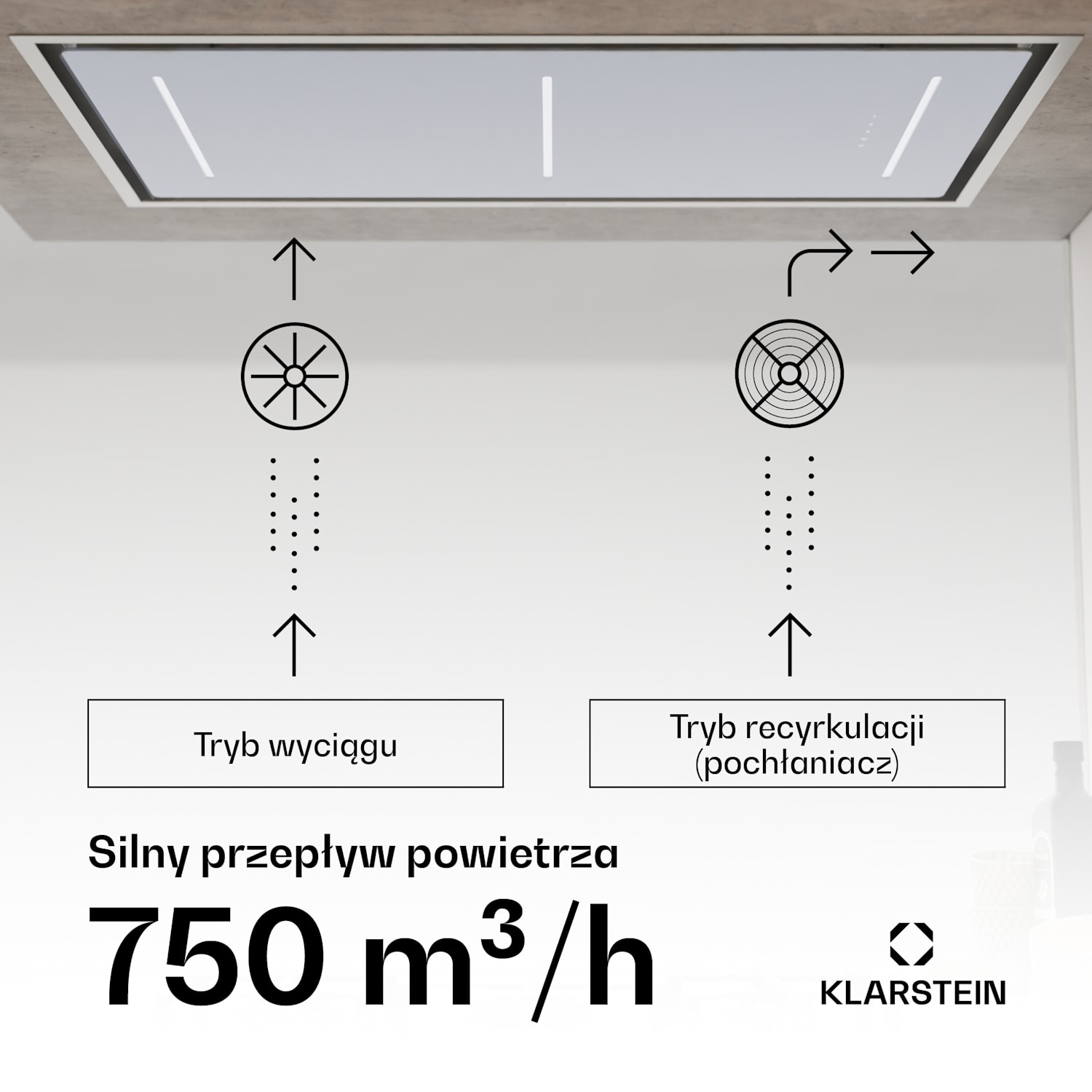 LuxeAir okap sufitowy, 110 cm, Wi-Fi + Bluetooth, LED, 750 m³/h, wyciąg/pochłaniacz, klasa energetyczna A 110 cm