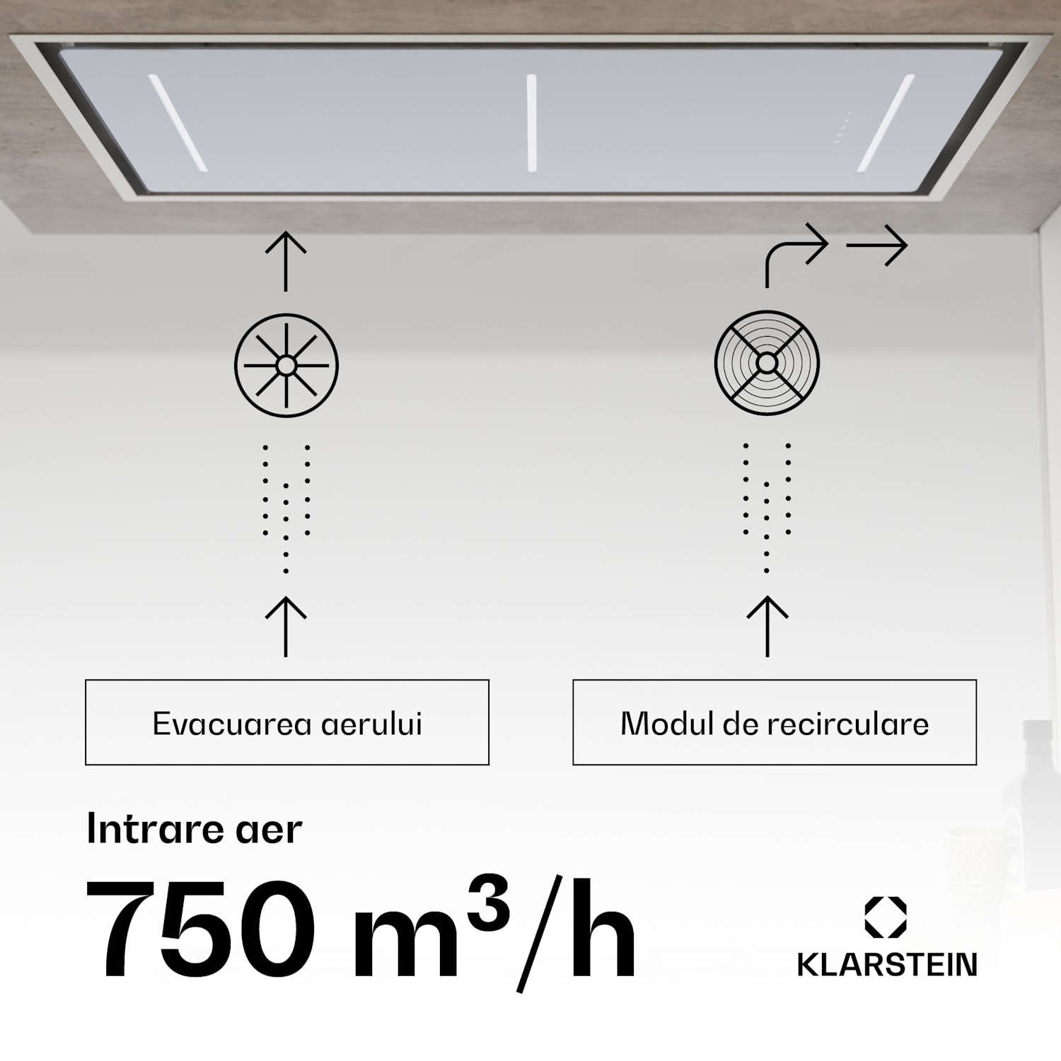 Hota LuxeAir, 110 cm, WLAN + Bluetooth, LED, 750 m³/h, evacuare/recirculare, EEC: A 110 cm