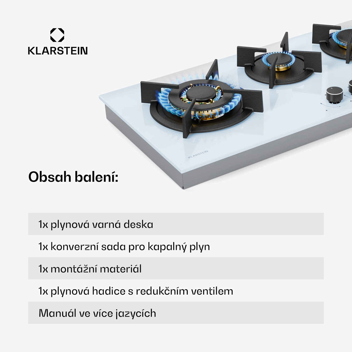 Plynová varná deska Goldflame 4 Slim, 4 hořáky, na kapalný nebo zemní plyn, elektrické zapalování 90 cm Slim | 4 hořáky | Bílá