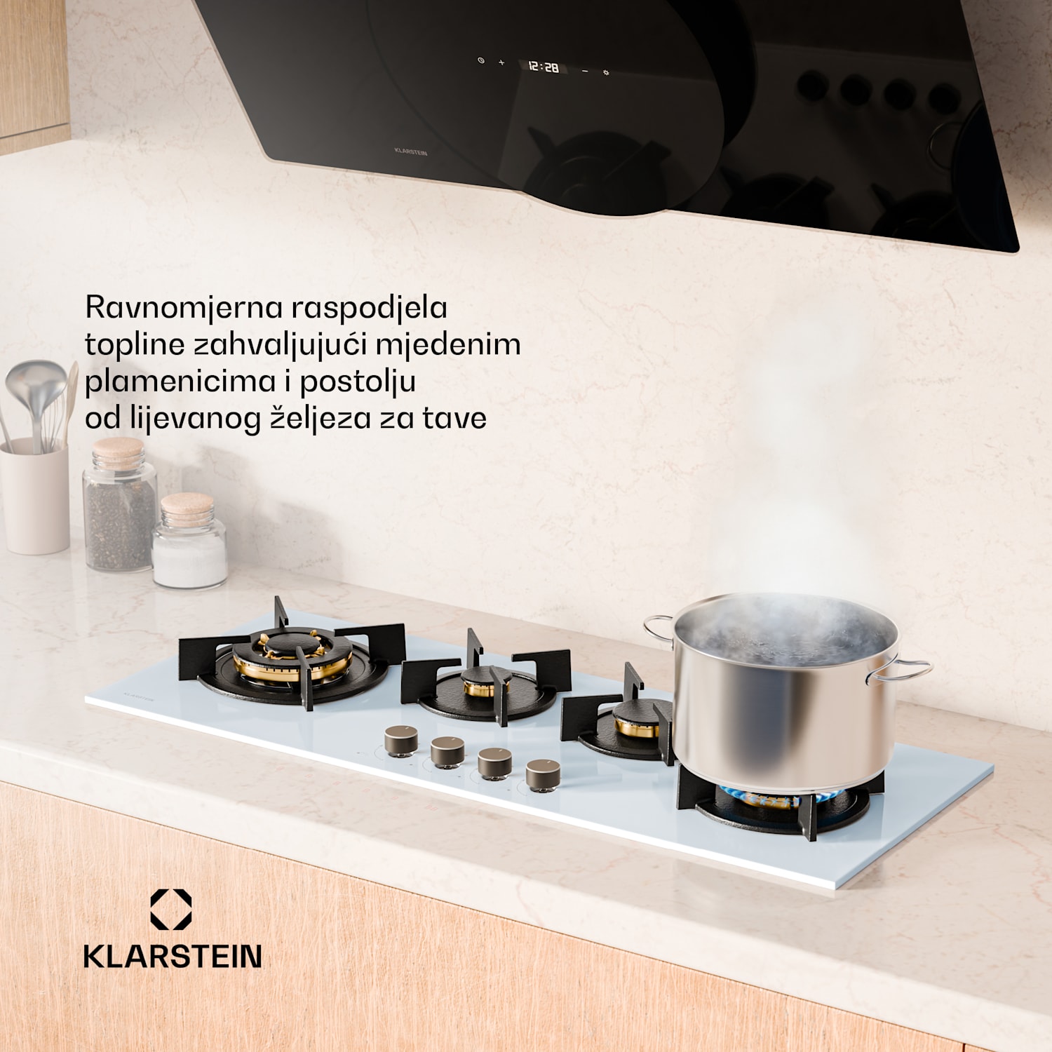 Goldflame 4 Slim plinska ploča za kuhanje, 4 plamenika, za tekući ili prirodni plin, električno paljenje 90 cm Slim | 4 plamenika | Bijela