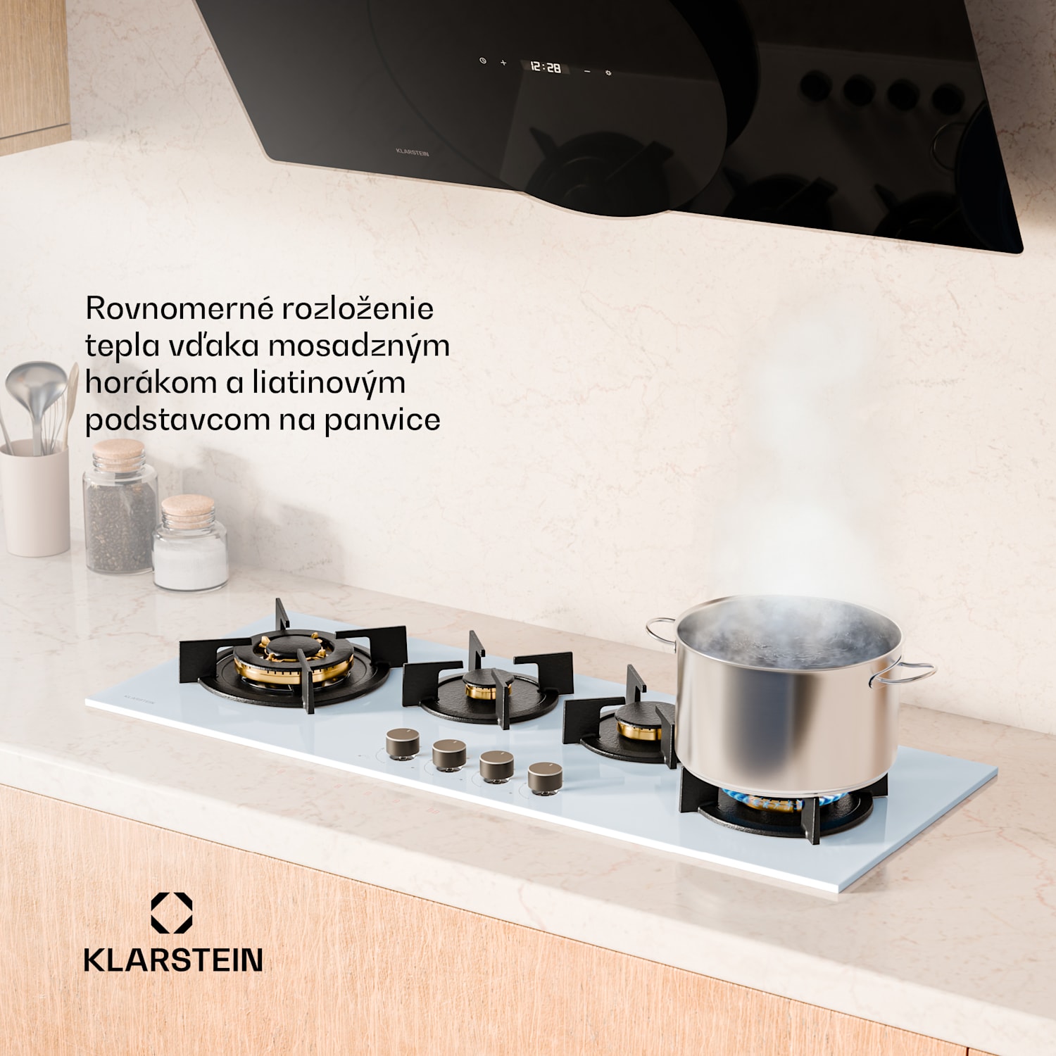 Goldflame 4 Slim plynová varná doska, 4 horáky, na kvapalný alebo zemný plyn, elektrické zapaľovanie 90 cm Slim | 4 horáky | Biela