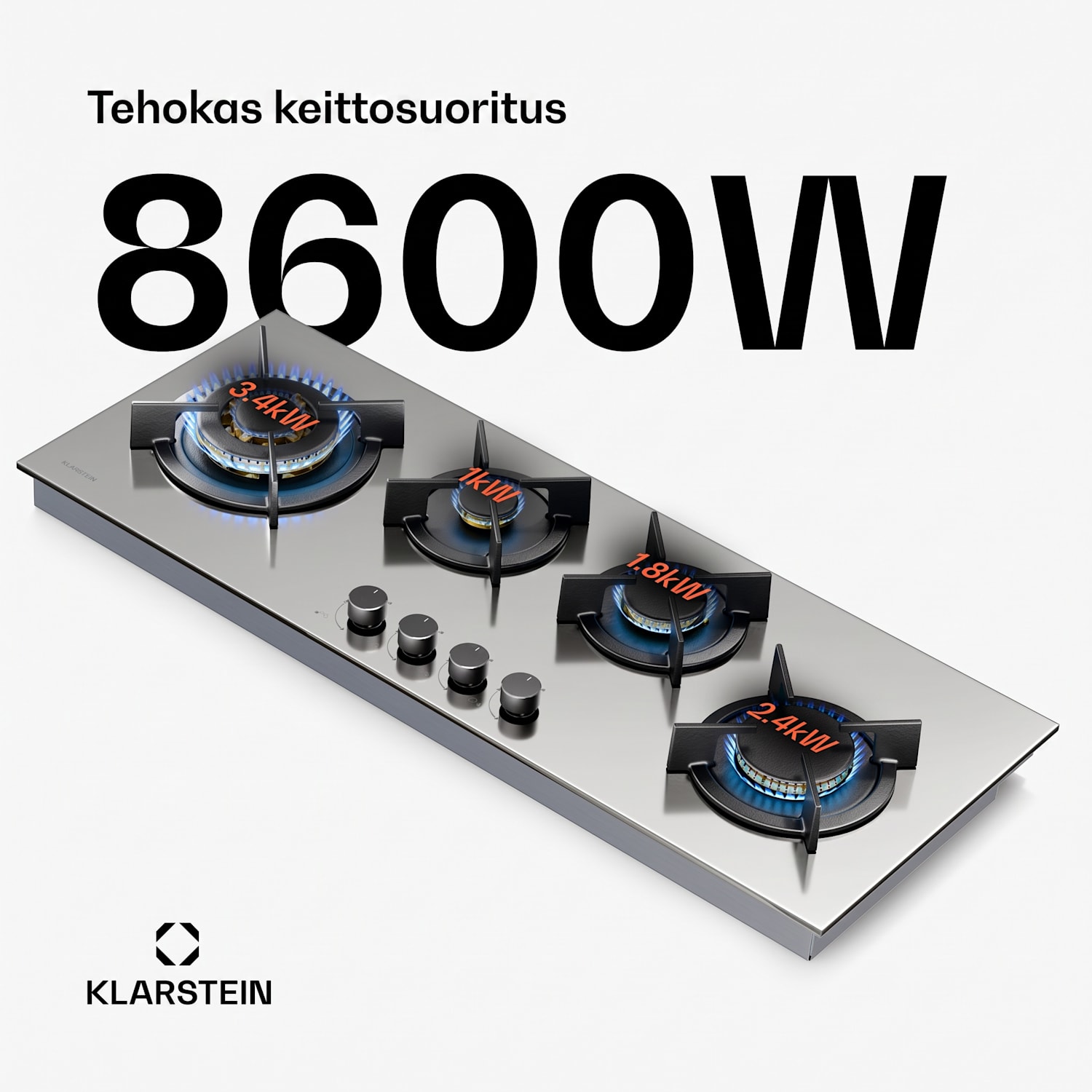 Goldflame 4 Slim -kaasukeittotaso | 4 poltinta | neste- tai maakaasulle | elektroninen sytytys 90 cm Slim | 4 poltinta | Hopea