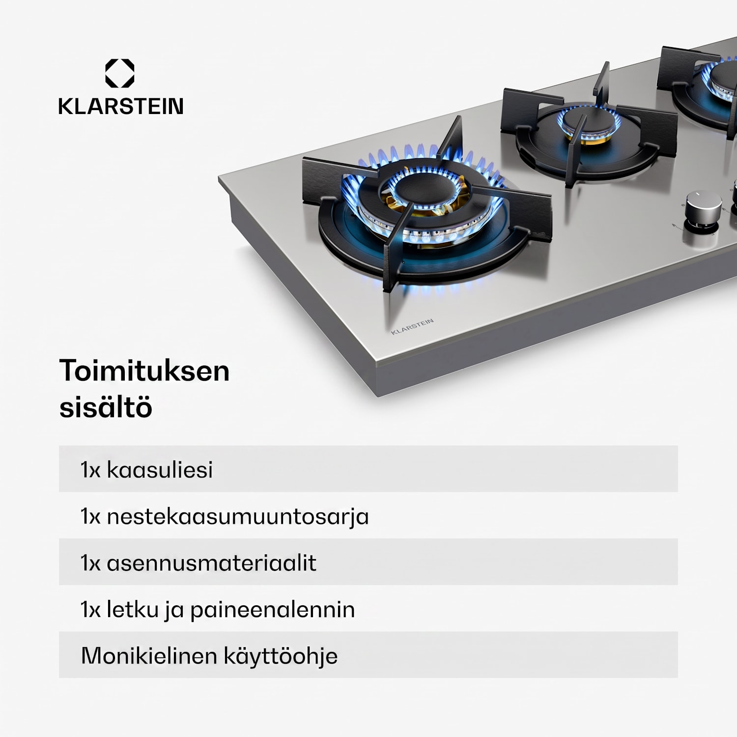 Goldflame 4 Slim -kaasukeittotaso | 4 poltinta | neste- tai maakaasulle | elektroninen sytytys 90 cm Slim | 4 poltinta | Hopea