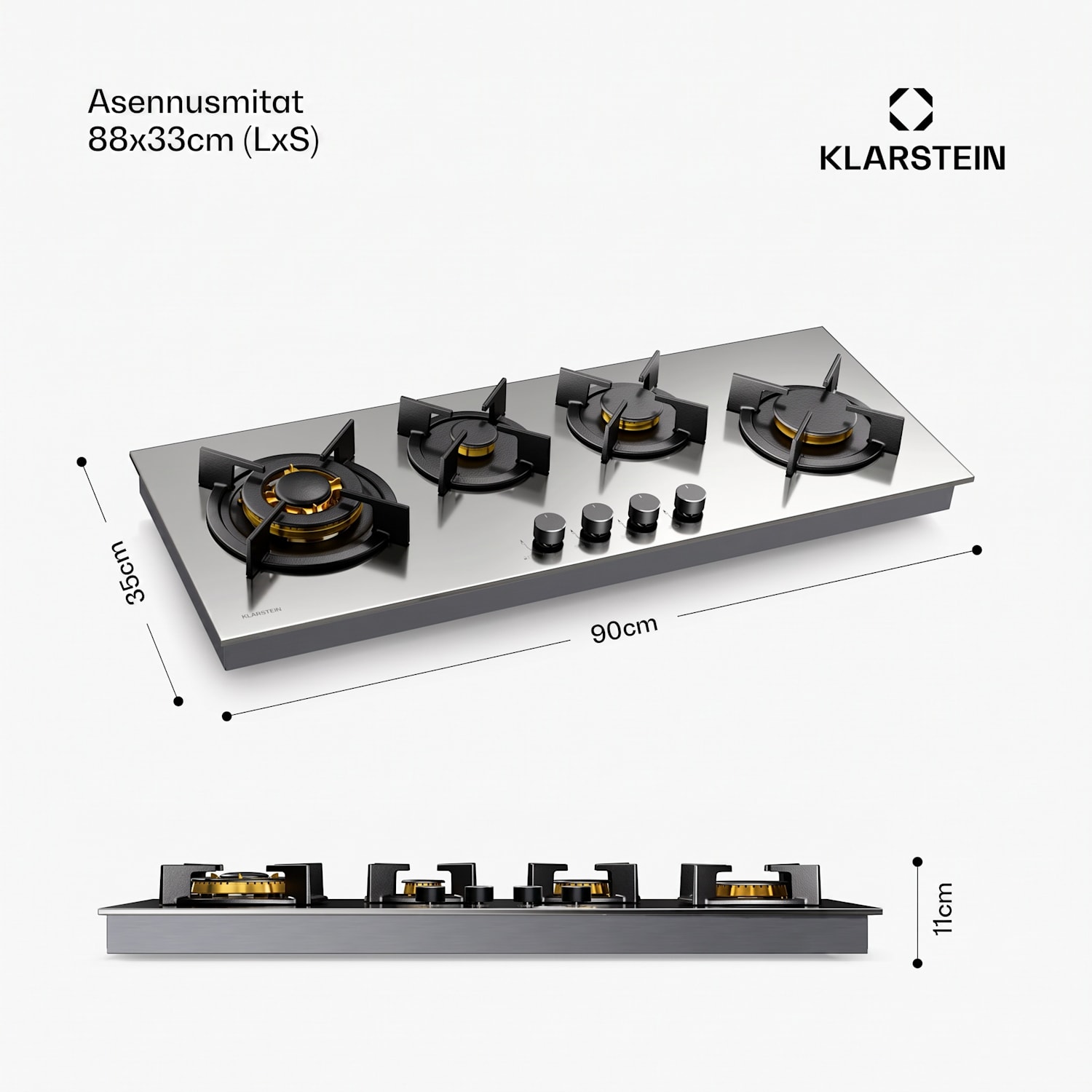 Goldflame 4 Slim -kaasukeittotaso | 4 poltinta | neste- tai maakaasulle | elektroninen sytytys 90 cm Slim | 4 poltinta | Hopea