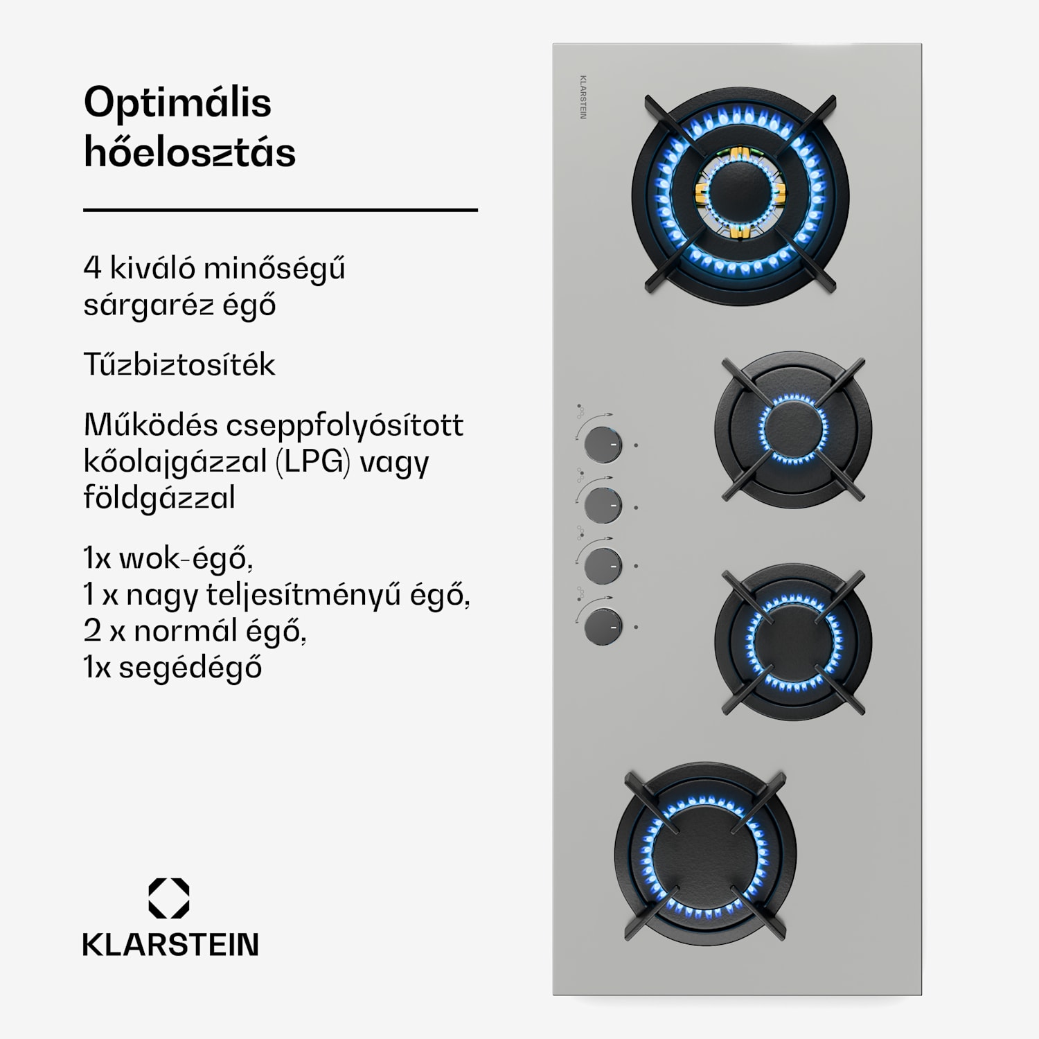Goldflame 4 Slim gáz főzőlap, 4 égő, folyékony vagy földgázhoz, elektromos gyújtás 