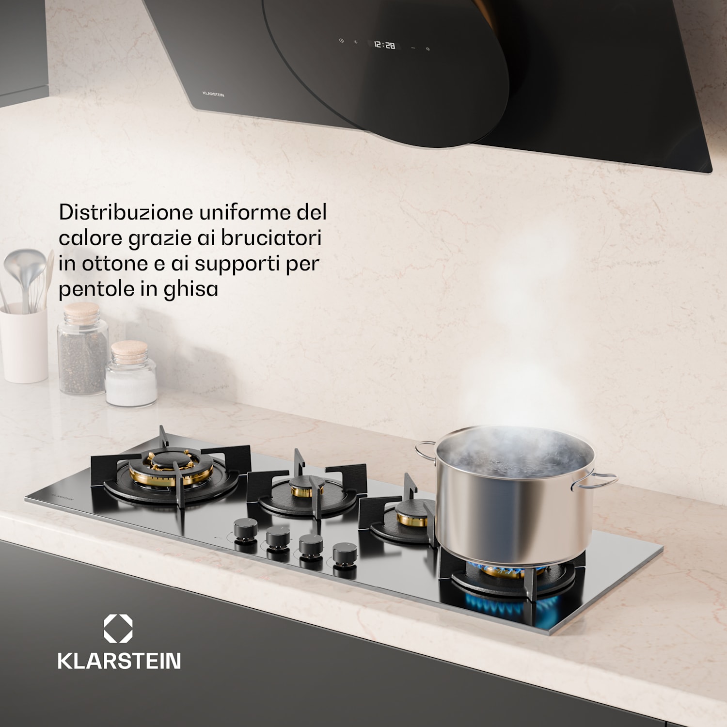 Goldflame 4 Slim - Piano cottura a gas | 4 bruciatori | Per gas liquido o naturale | Ignizione elettrica 90 cm Slim | 4 bruciatori | Argento