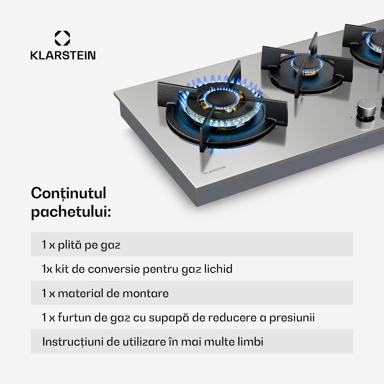 Plită pe gaz Goldflame 4 Slim, 4 arzătoare, pentru gaz lichid sau natural 90 cm Slim | 4 arzatoare | Argintiu