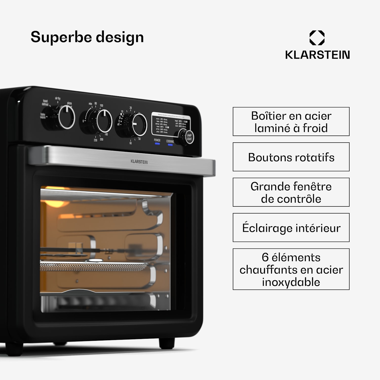 Air Glaze heteluchtfriteuse | 2000 watt | 34 liter | kijkvenster | inclusief accessoireset Mechanisch | Zwart