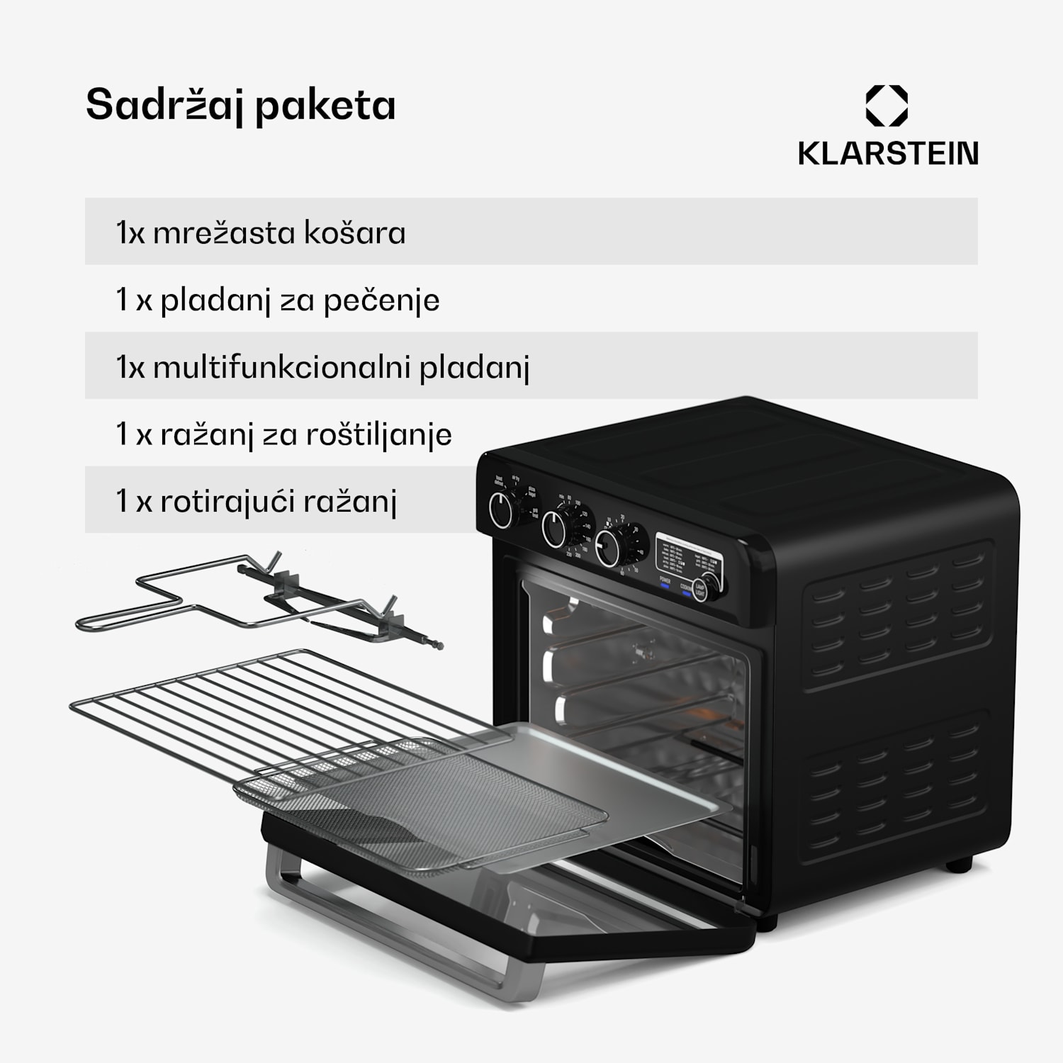 Air Glaze friteza na vrući zrak, 2000 W, 34 litre, panoramski prozor, uključujući set pribora Mehanički | Crna