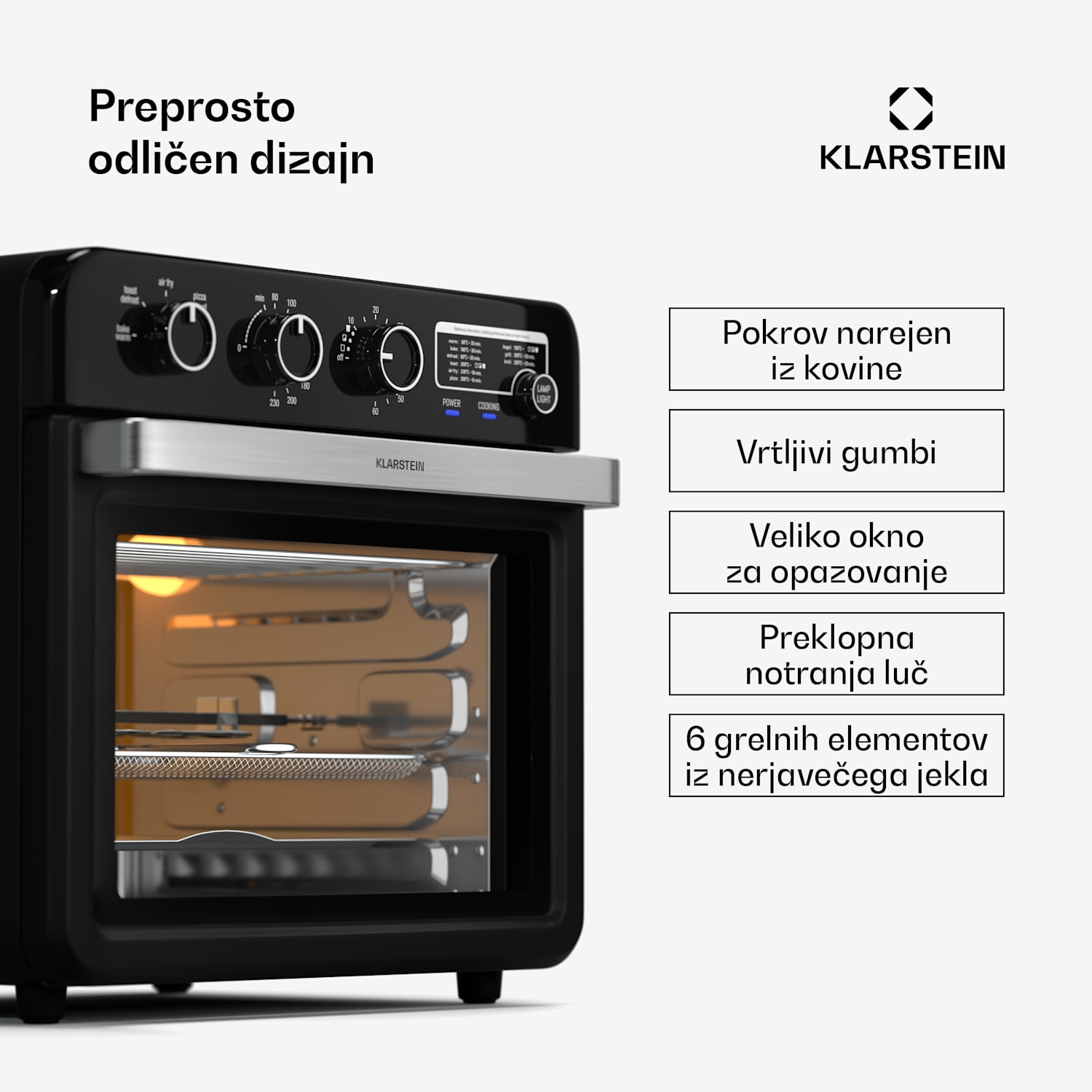 Air Glaze air fryer, 2000 W, 34 litrov, panoramsko okno, z dodatnim kompletom pripomočkov Mehanski | Črna