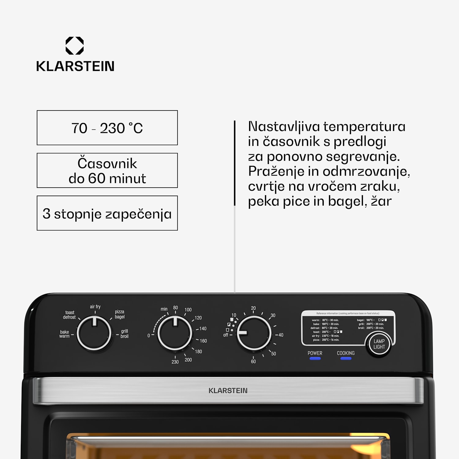Air Glaze air fryer, 2000 W, 34 litrov, panoramsko okno, z dodatnim kompletom pripomočkov Mehanski | Črna