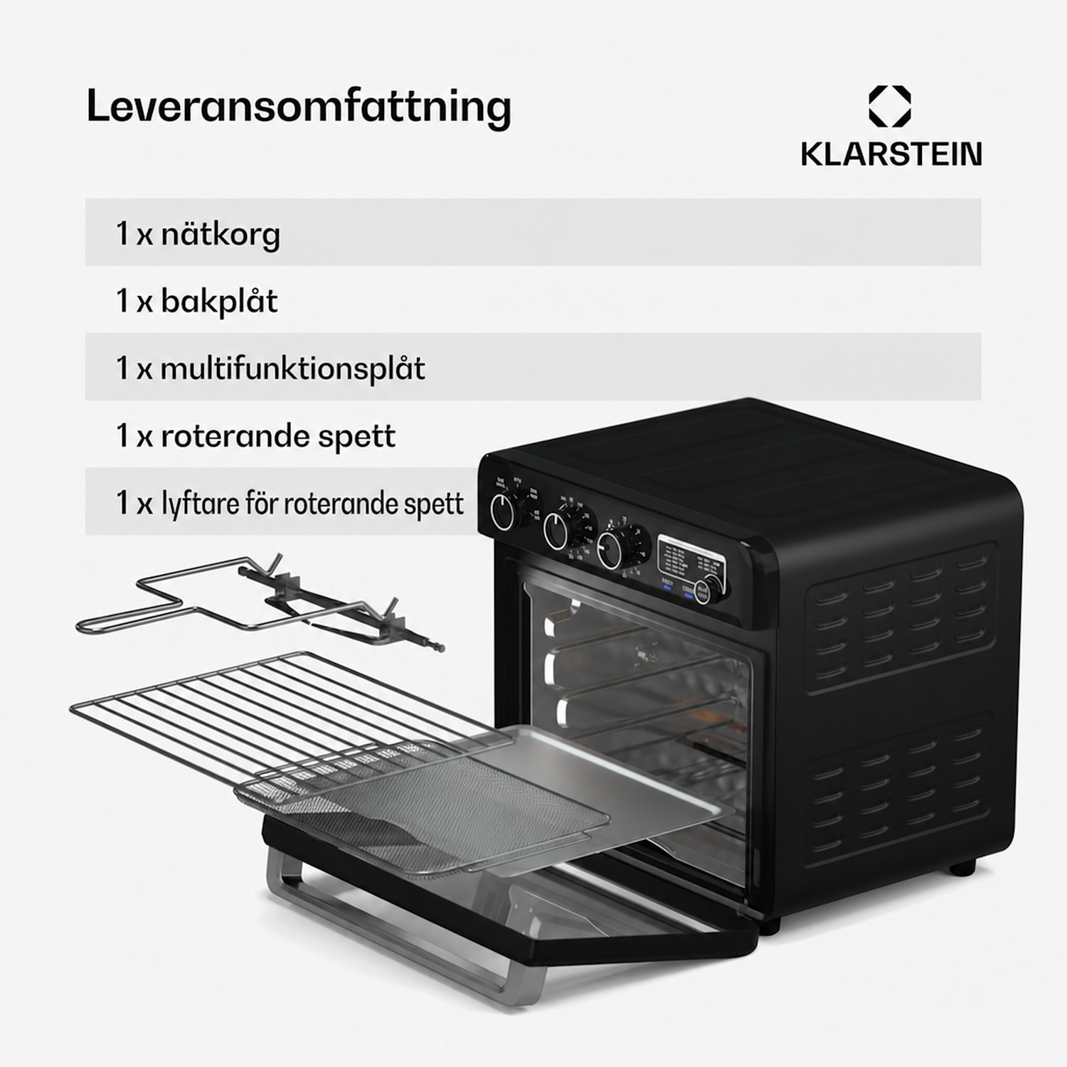 Air Glaze varmluftsfritös | 2 000 watt | 34 liter | panoramafönster | inkl. tillbehörssats Mekanisk | Svart