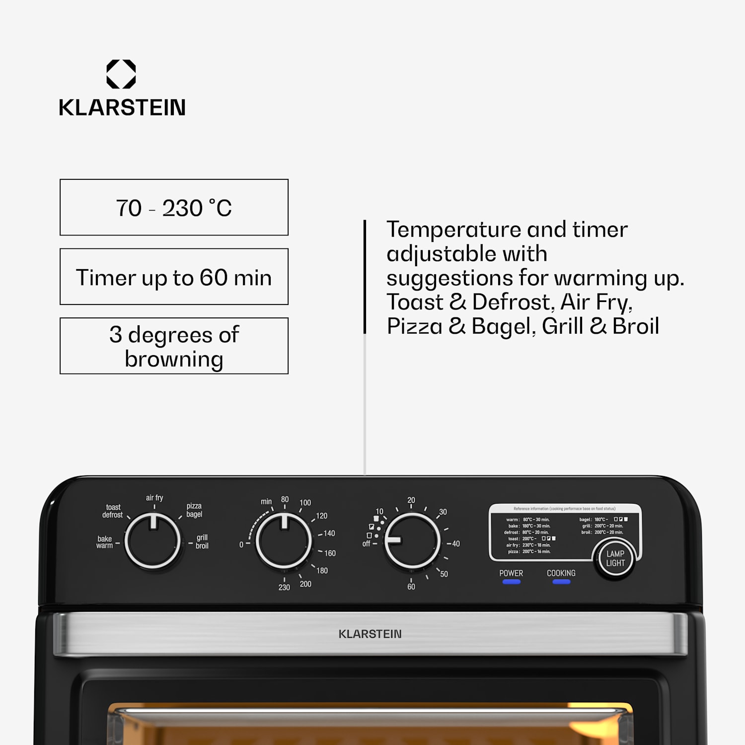 Air Glaze -kuumailmakeitin | 2000 wattia | 34 litraa | panoraamaikkuna | sis. lisävarustesarjan Mekaaninen | Musta