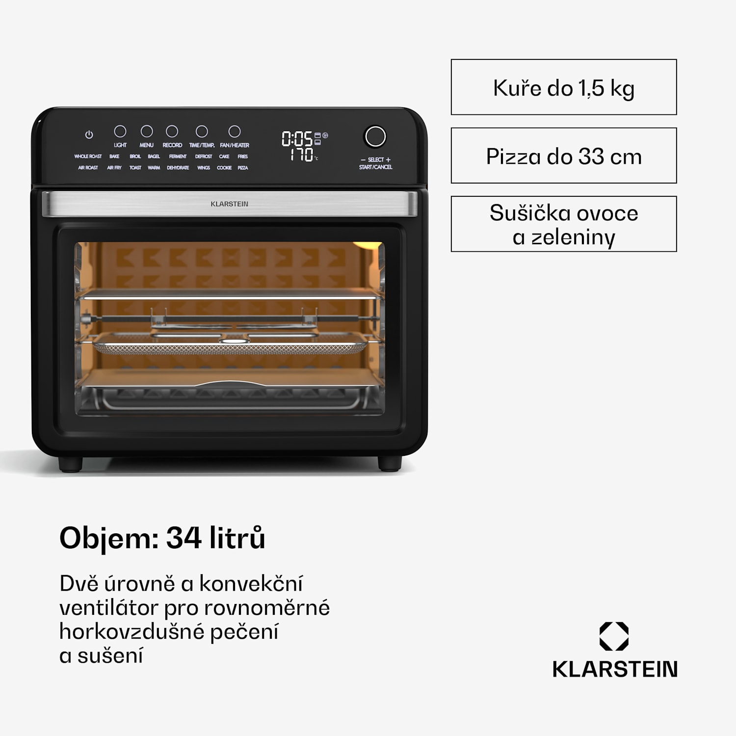 Air Glaze Digital horkovzdušná fritéza, 2100 W, 16 programů, aplikace, 34 litrů, včetně sady příslušenství digitálně | Černá