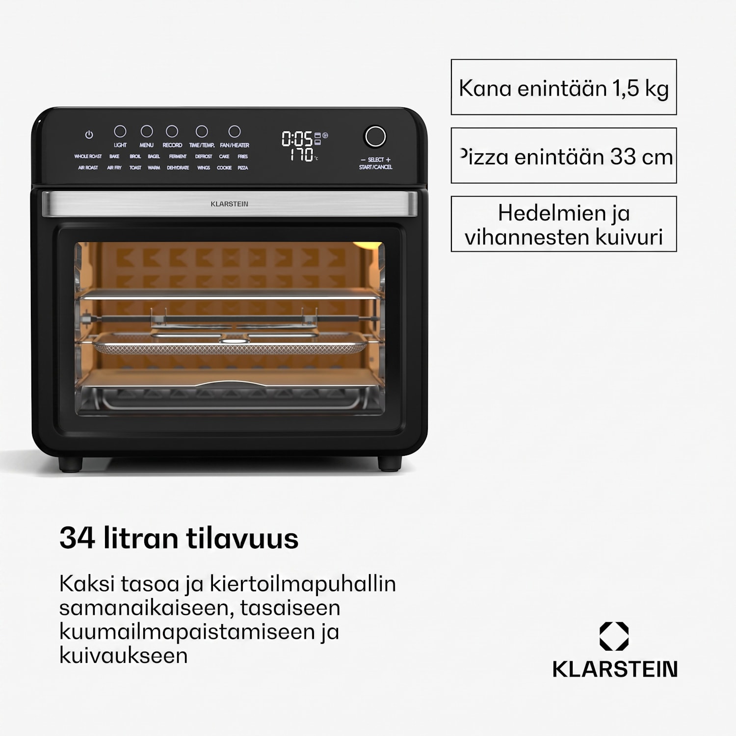 Air Glaze Digital kuumailmakeitin | 2100 W | 16 ohjelmaa | sovellus | 34 litraa | sis. lisävarustesetin Digitaalinen | Musta