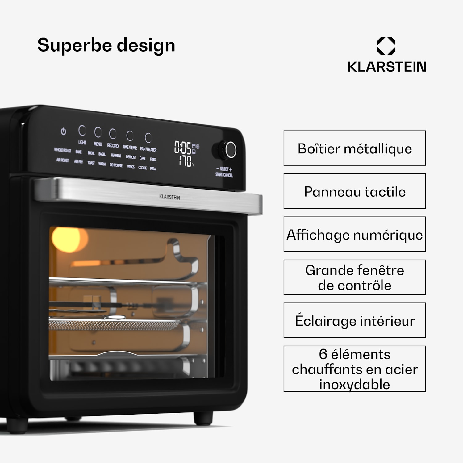 AirGlaze Digital friteuse à air chaud | 2100 W | 16 programmes | Application | 34 litres | avec un ensemble d'accessoires Numérique | Noir